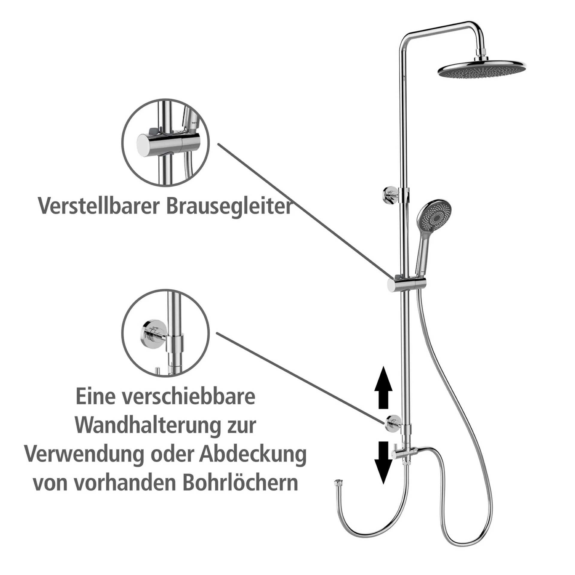 WENKO Duschsystem, Chrom, mit Wassersparsystem, 3 verschiedene Wasserstrahlarten, Edelstahl