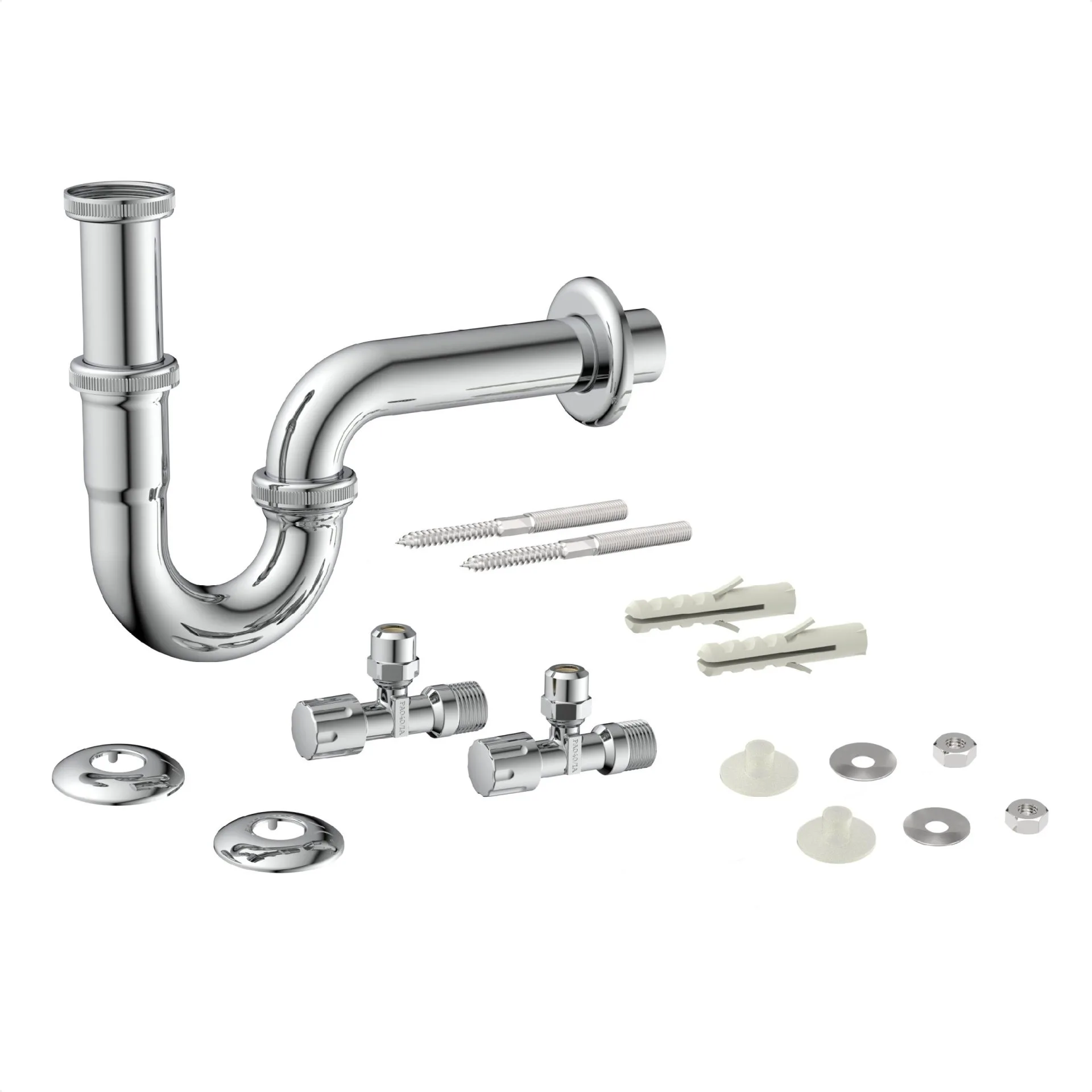 KIRCHHOFF Siphon, Chrom, 1 1/4 " x 32 mm, inkl. Befestigung und zwei Eckventilen