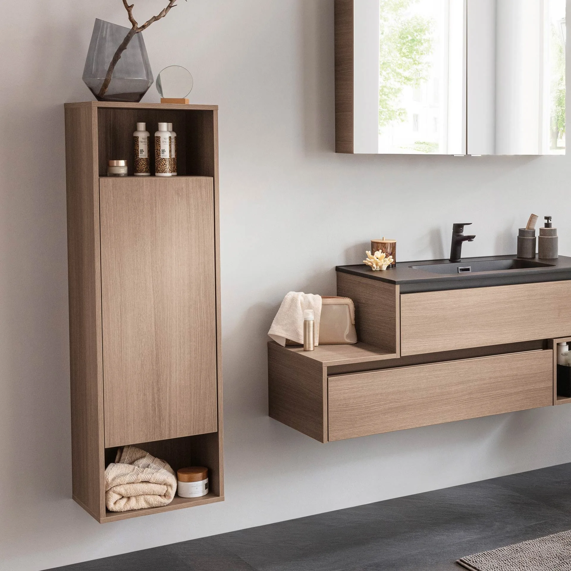 FACKELMANN VITA Midischrank 40 cm breit, Braun hell, Türanschlag links, 2 Fächer