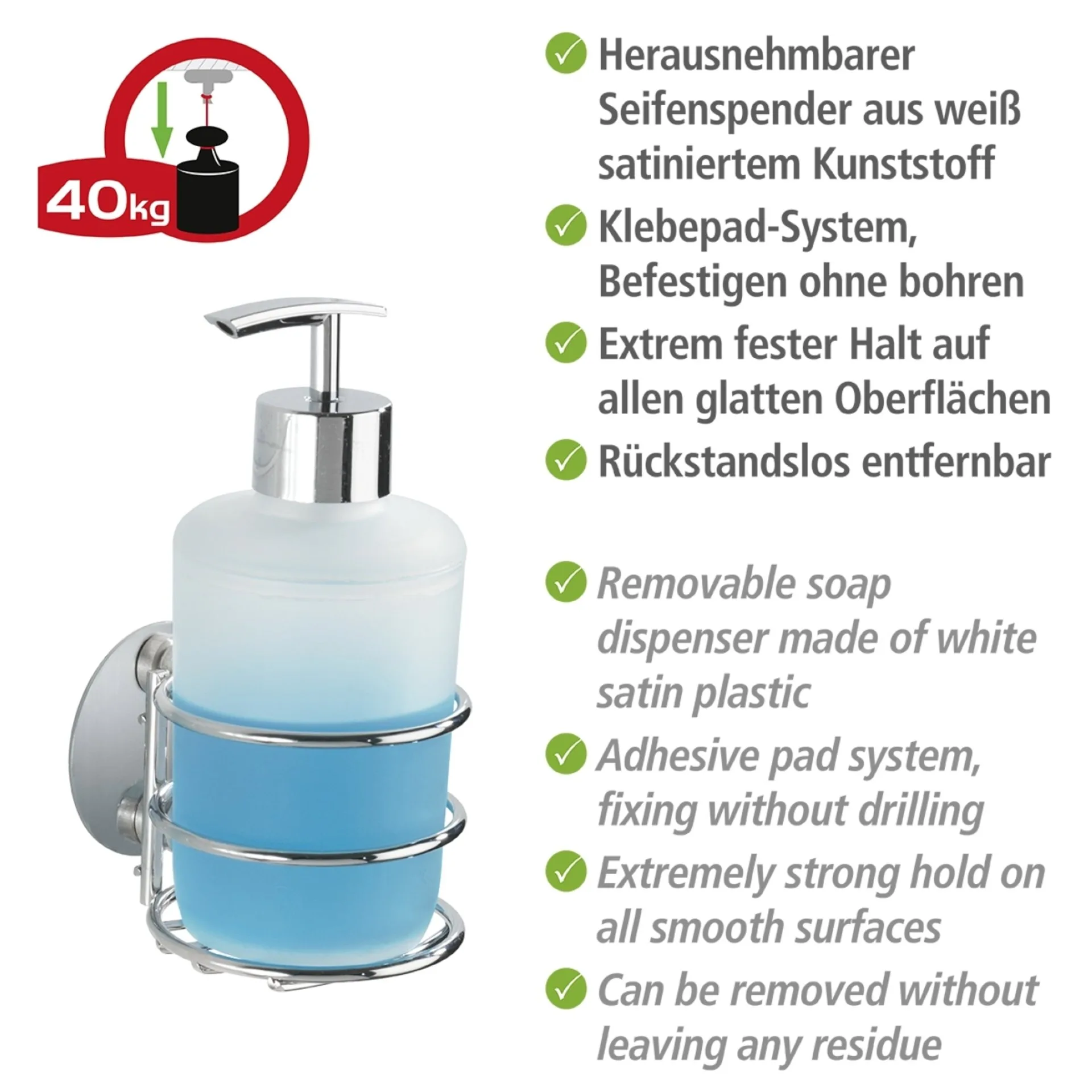 WENKO TURBO LOC Accessoire Set, Weiß/Chrom, Seifenspender, Zahnputzbecher,Befestigen ohne Bohren