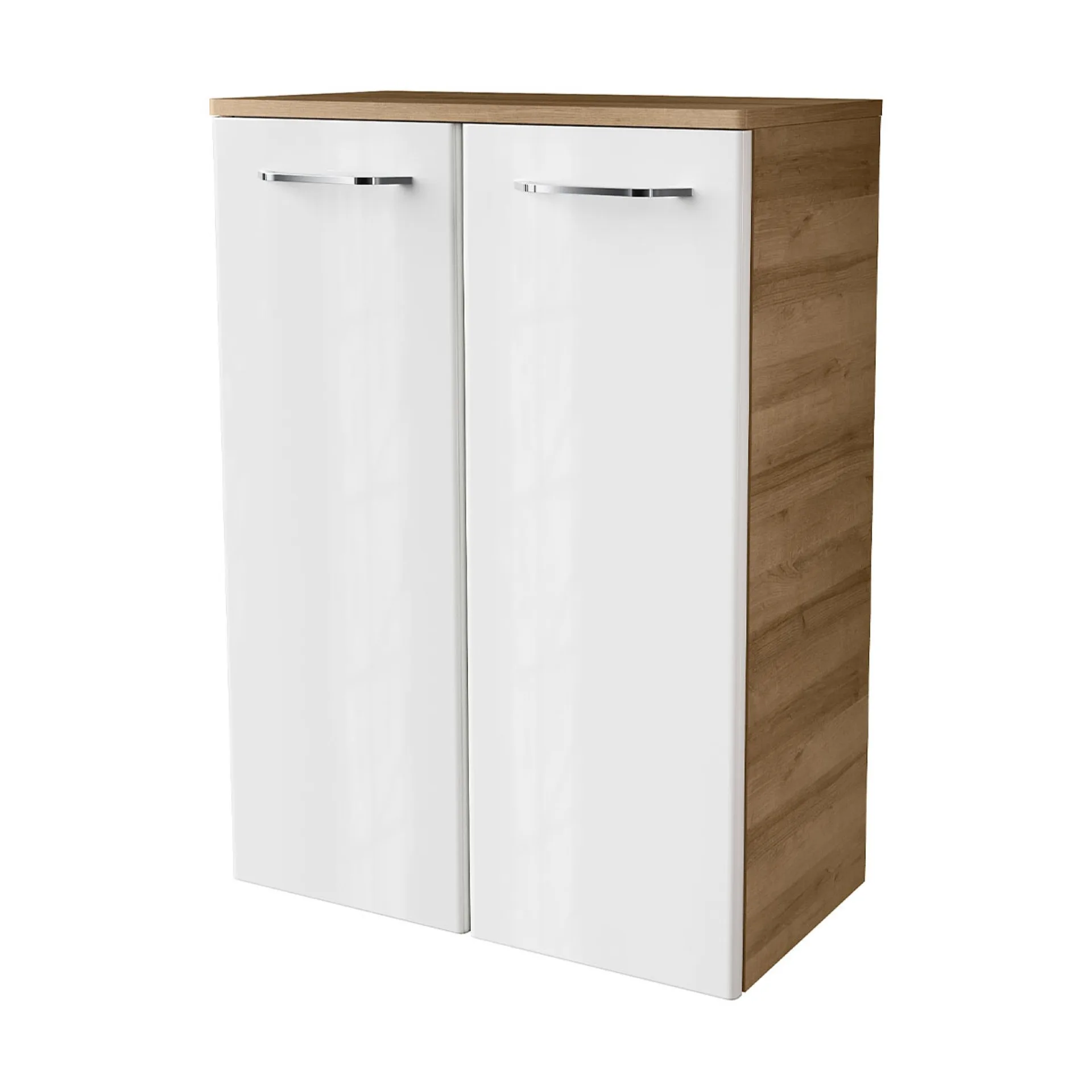 FACKELMANN MILANO Doppel Midischrank 60 cm breit, Weiß/Braun hell