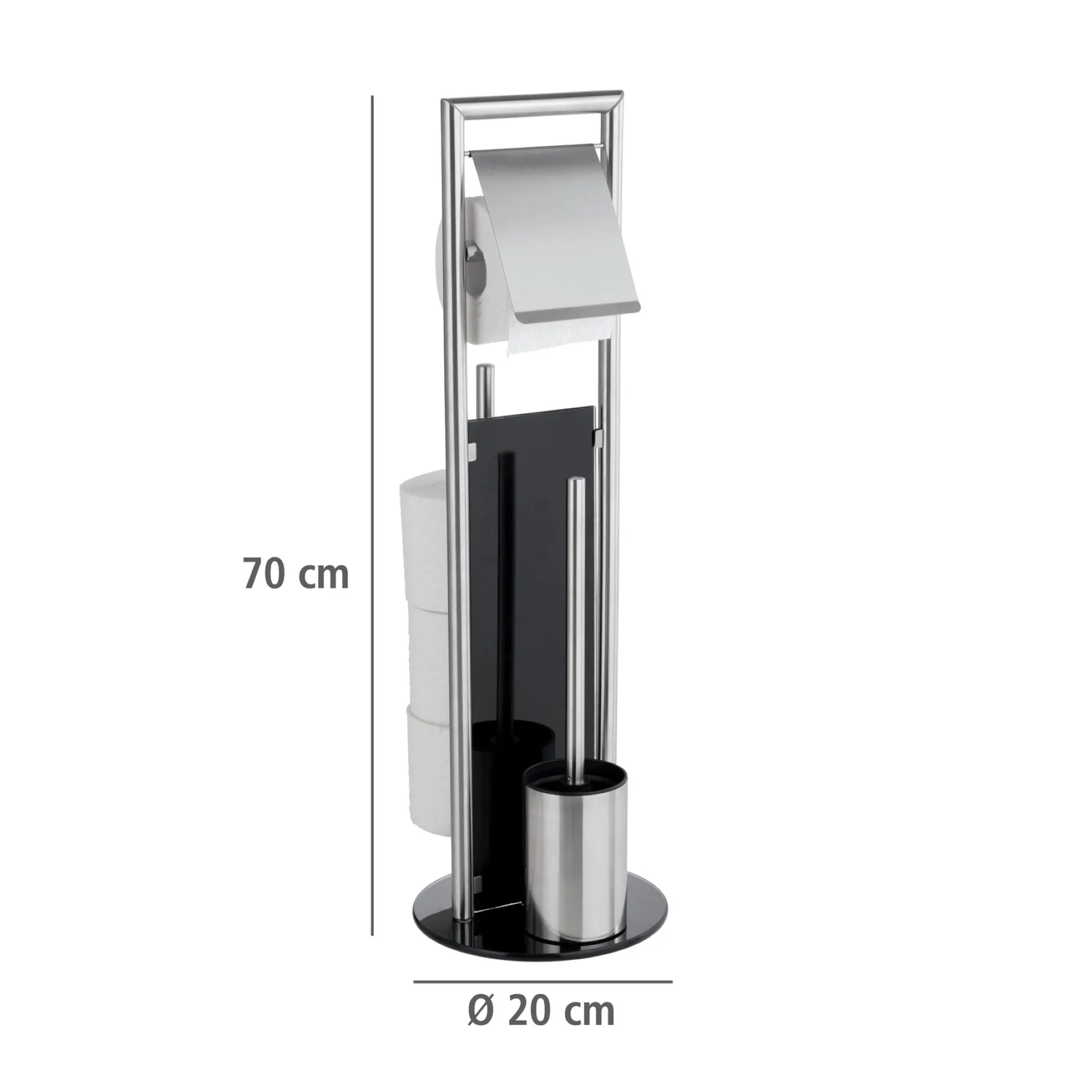 WENKO RAVINA WC-Garnitur, Schwarz/Silber, mit Toilettenpapierhalter und Bevorrater, stehend