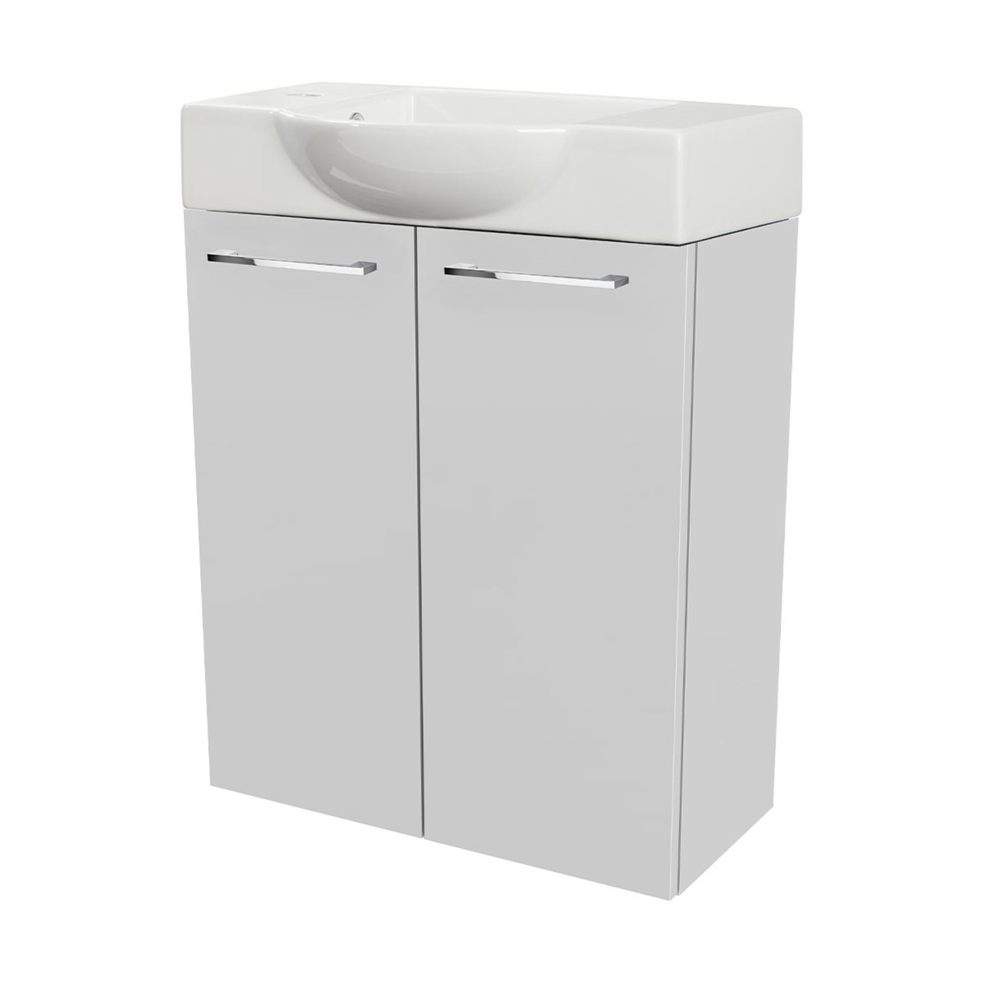 FACKELMANN SBC SCENO Gäste WC Waschtisch Set 55 cm breit, Weiß, Waschbecken Keramik Weiß, Hahnloch links