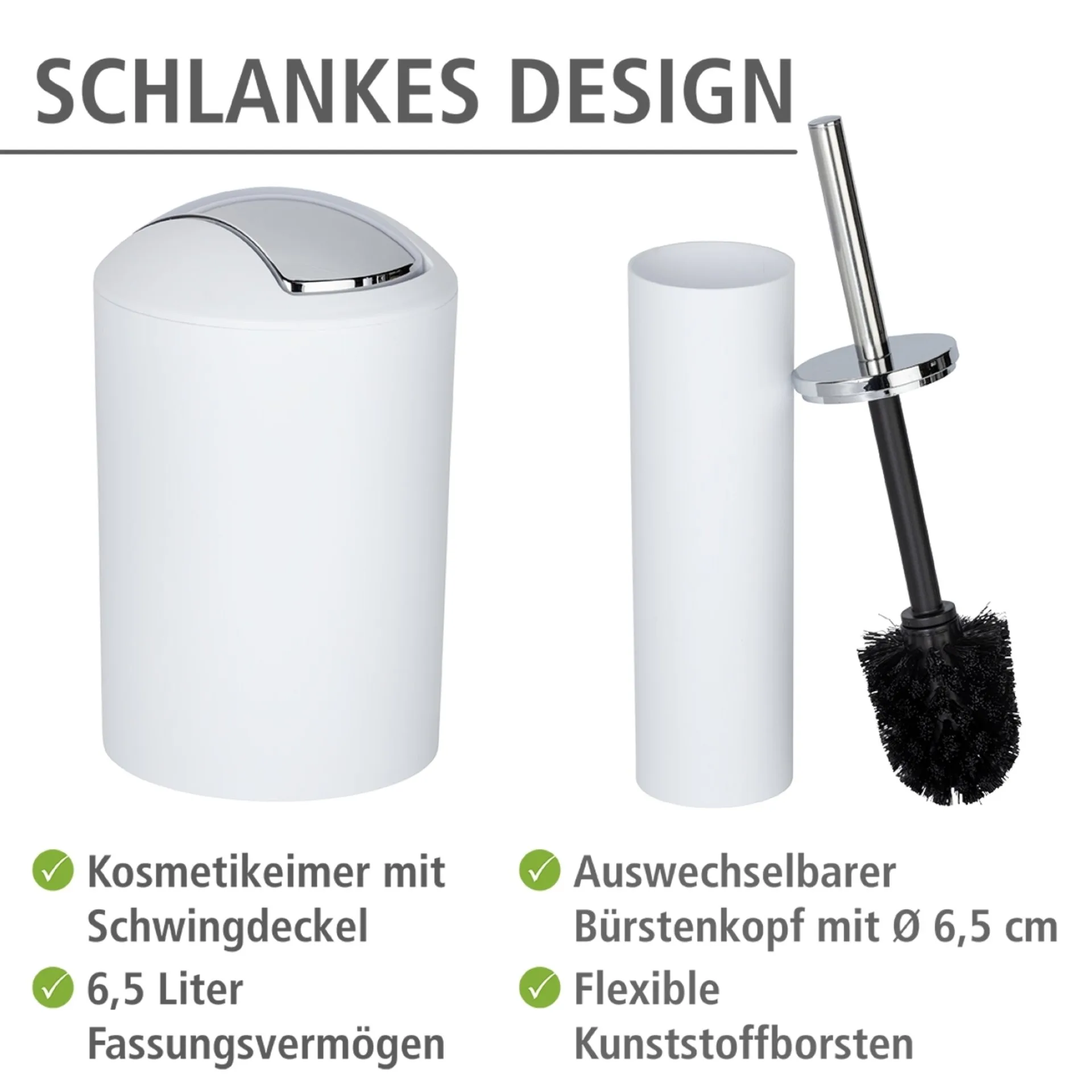 WENKO CALVO Accessoire Set, Weiß, Zahnputzbecher, Seifenspender, WC-Garnitur, Kosmetikeimer