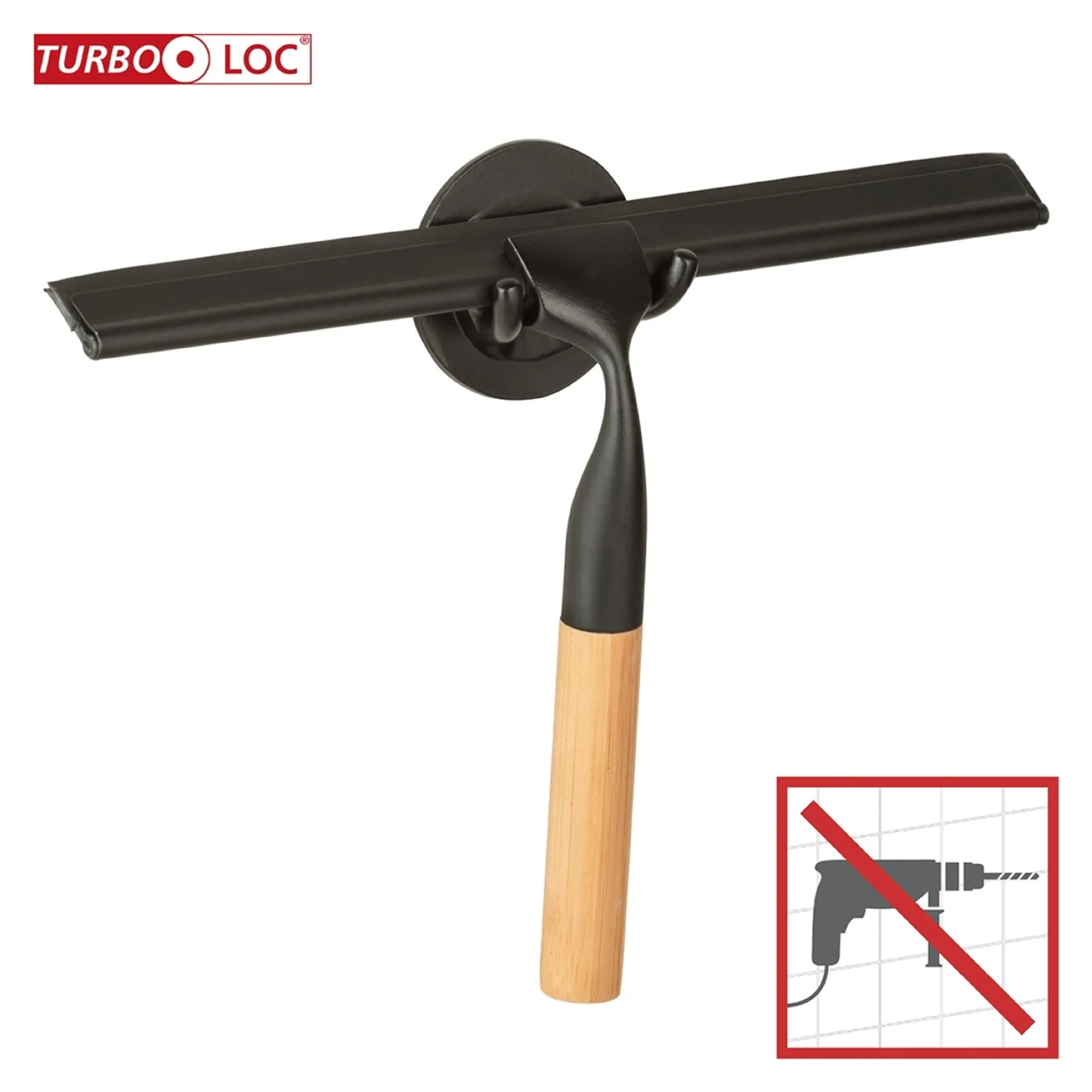 WENKO BAMBUSA Duschabzieher Schwarz/Braun, mit Halterung, aus Bambus/Edelstahl