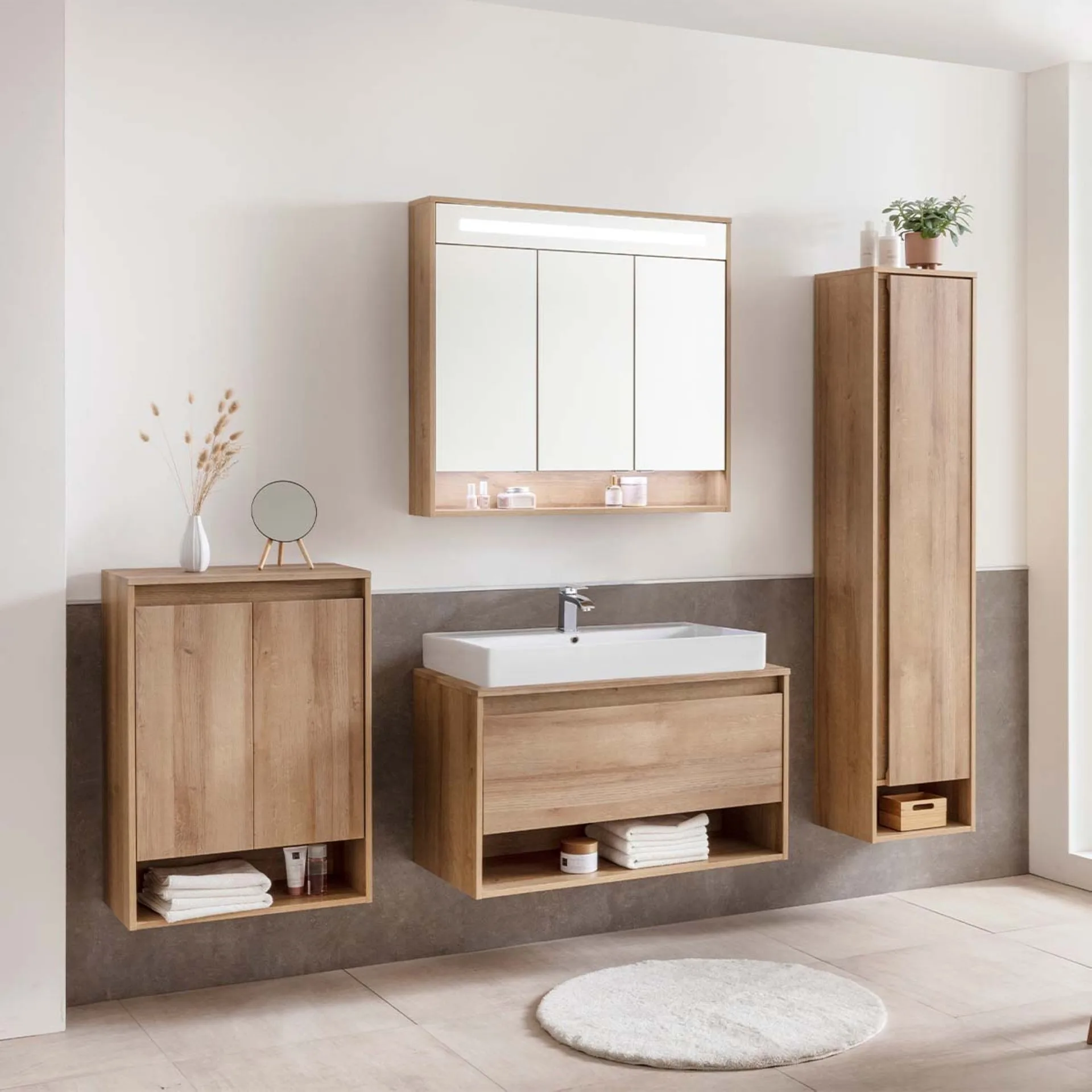 FACKELMANN NATURA Hochschrank 38 cm breit, Braun hell, Türanschlag rechts