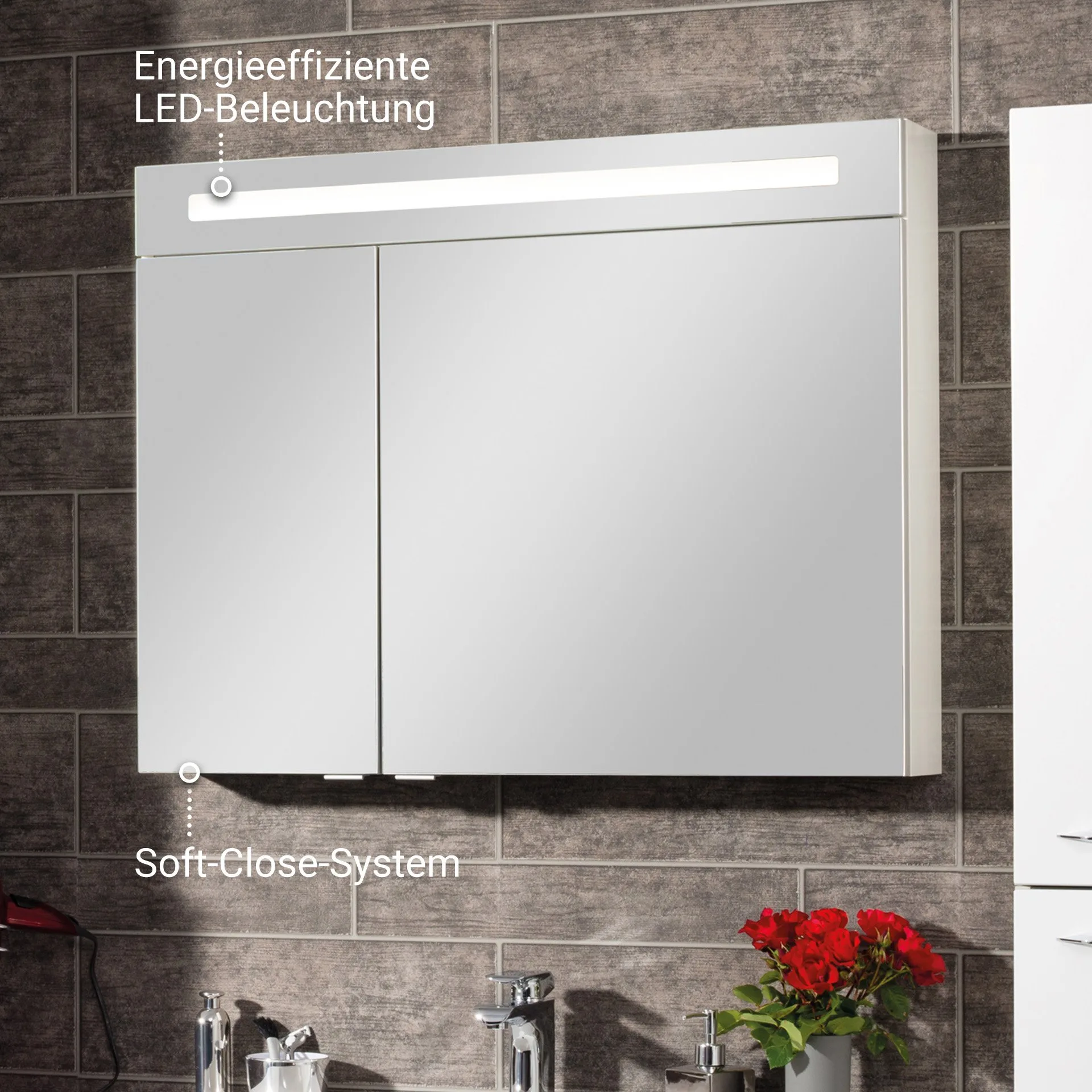 FACKELMANN B.CLEVER LED Spiegelschrank 90 cm breit, Weiß