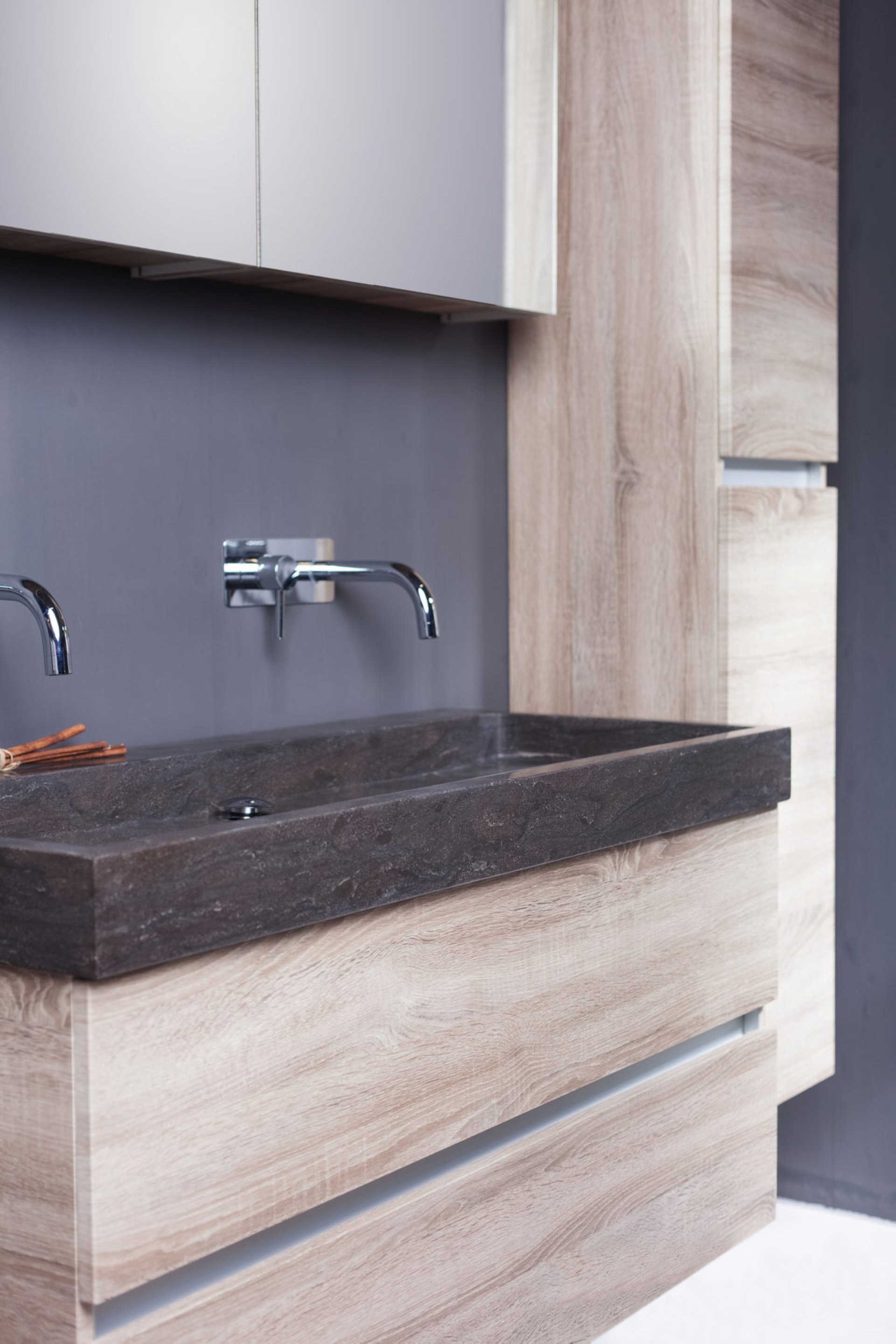 Waschbecken Naturstein PALERMO (120,5 cm) Bluestone, ohne Hahnloch, 100123