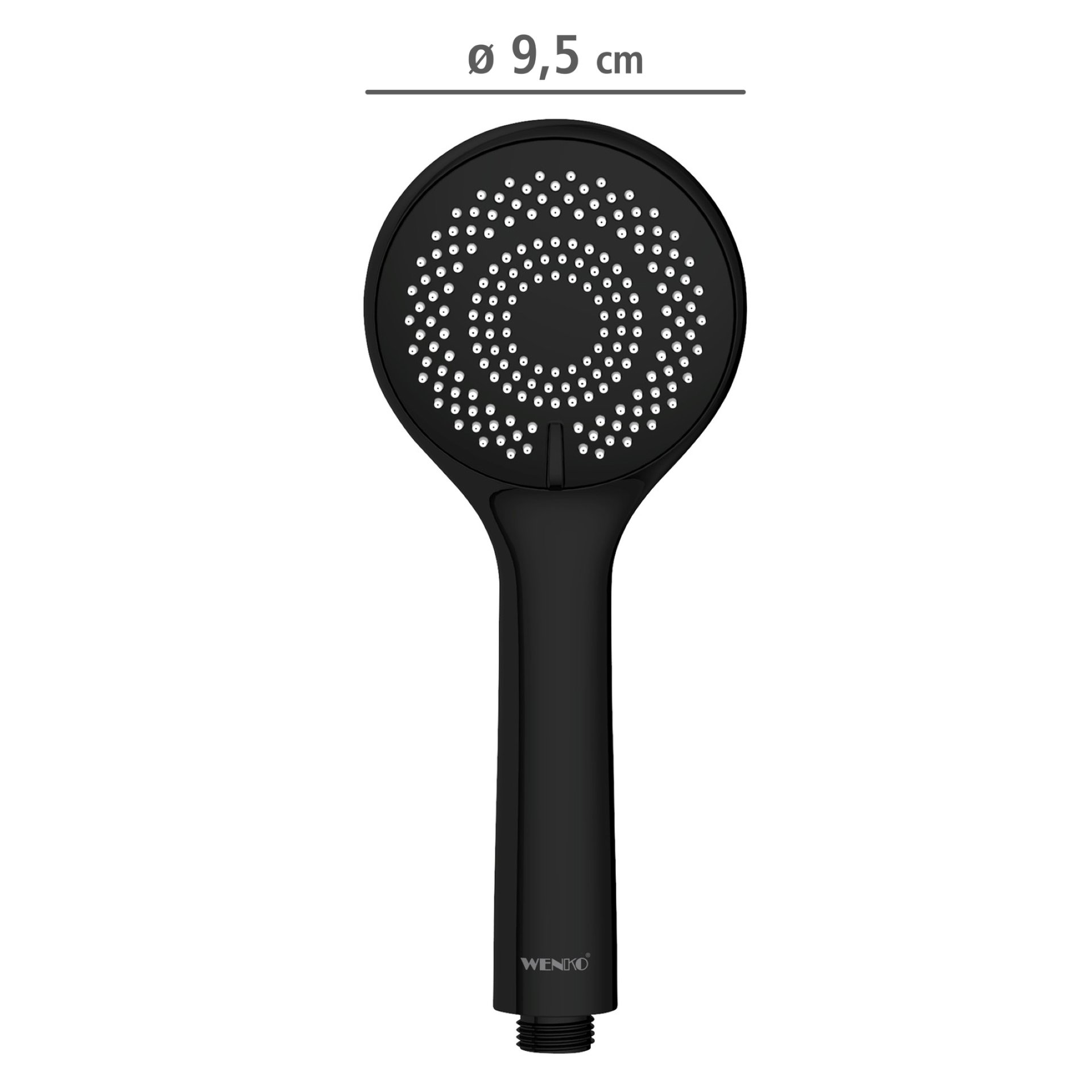 WENKO Duschkopf Ø 9,5 cm, Schwarz, mit Wassersparsystem, 3 verschiedene Wasserstrahlarten