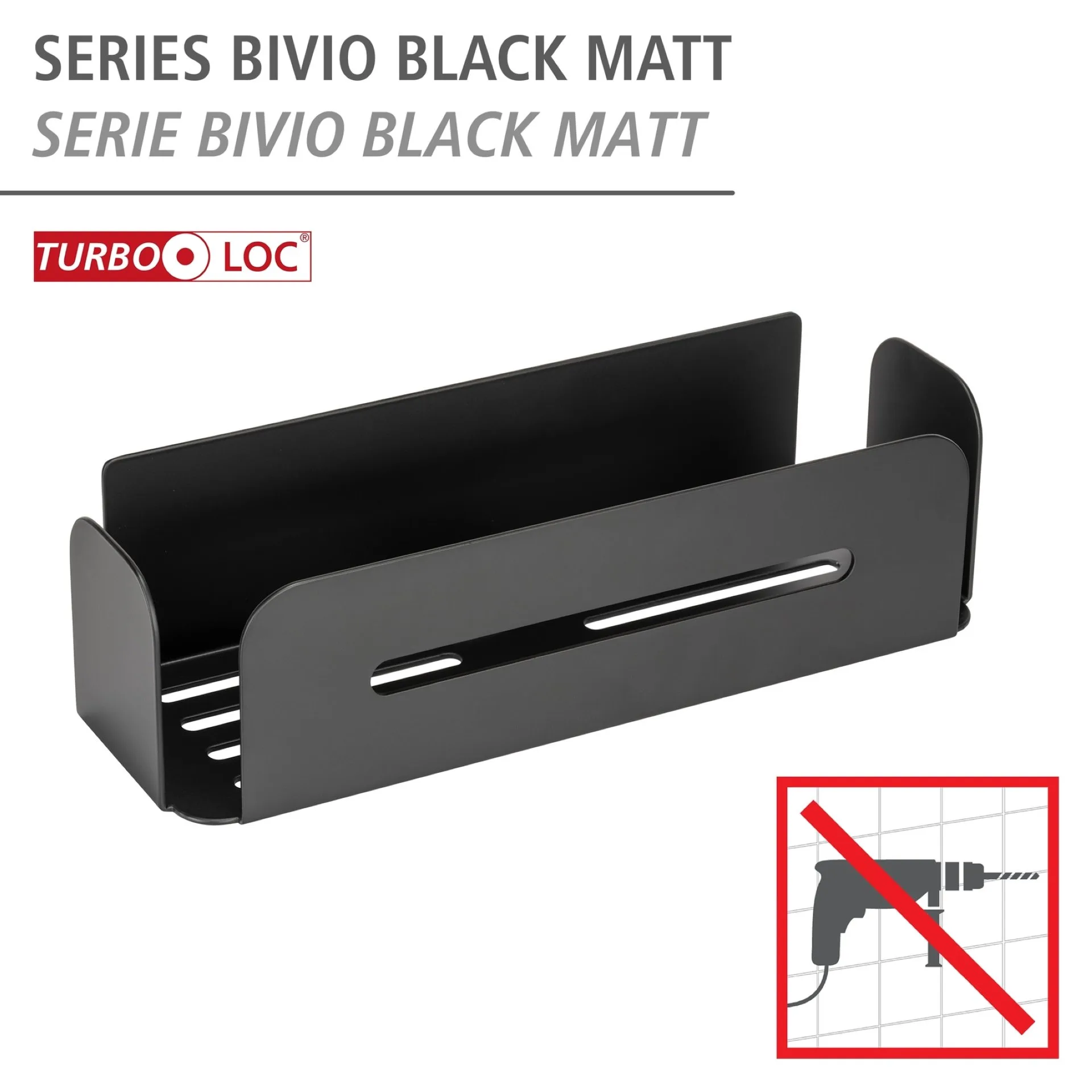 WENKO BIVIO Duschablage 30 cm breit, Schwarz matt, Befestigen ohne Bohren