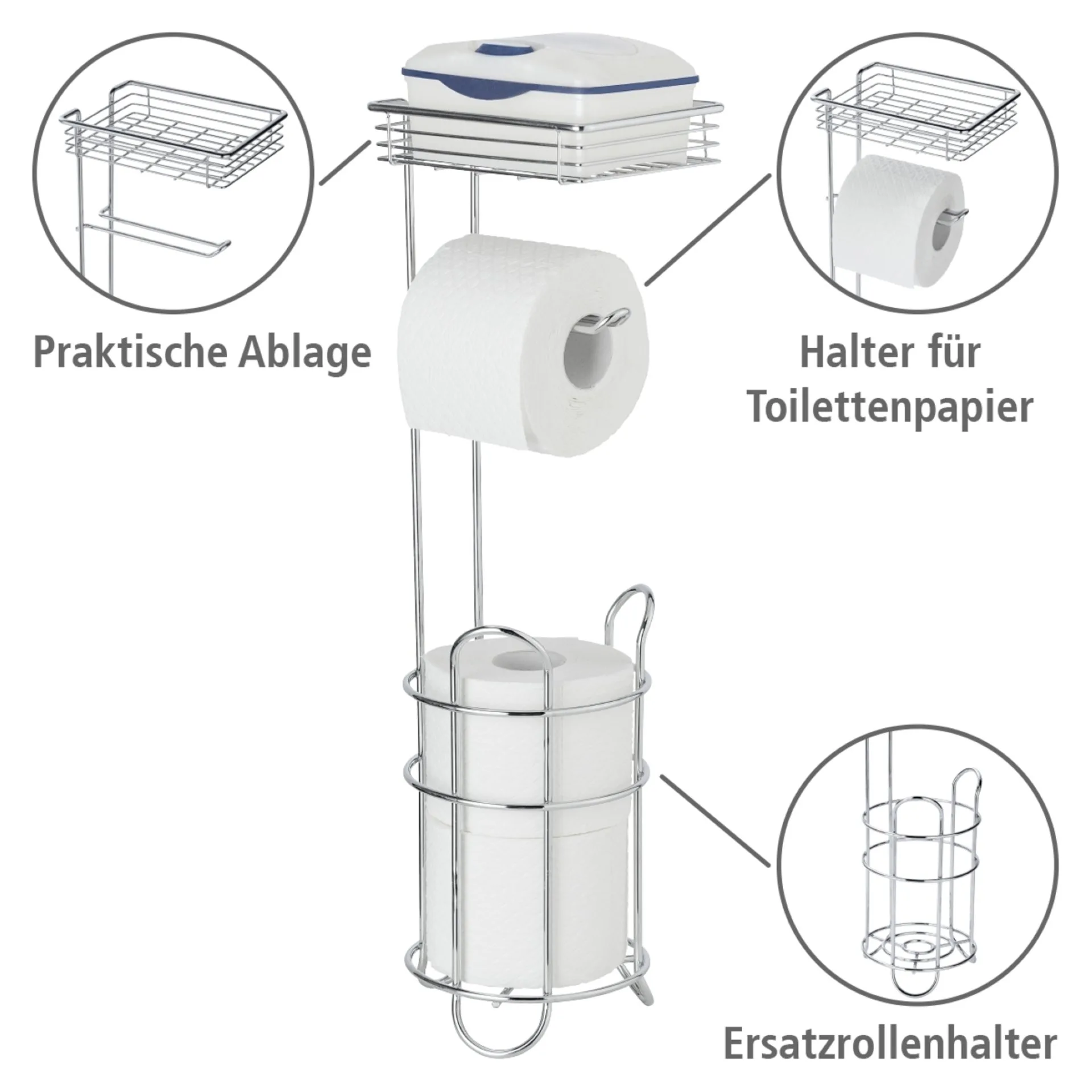 WENKO Toilettenpapierhalter, Chrom, mit Bevorrater und Ablage