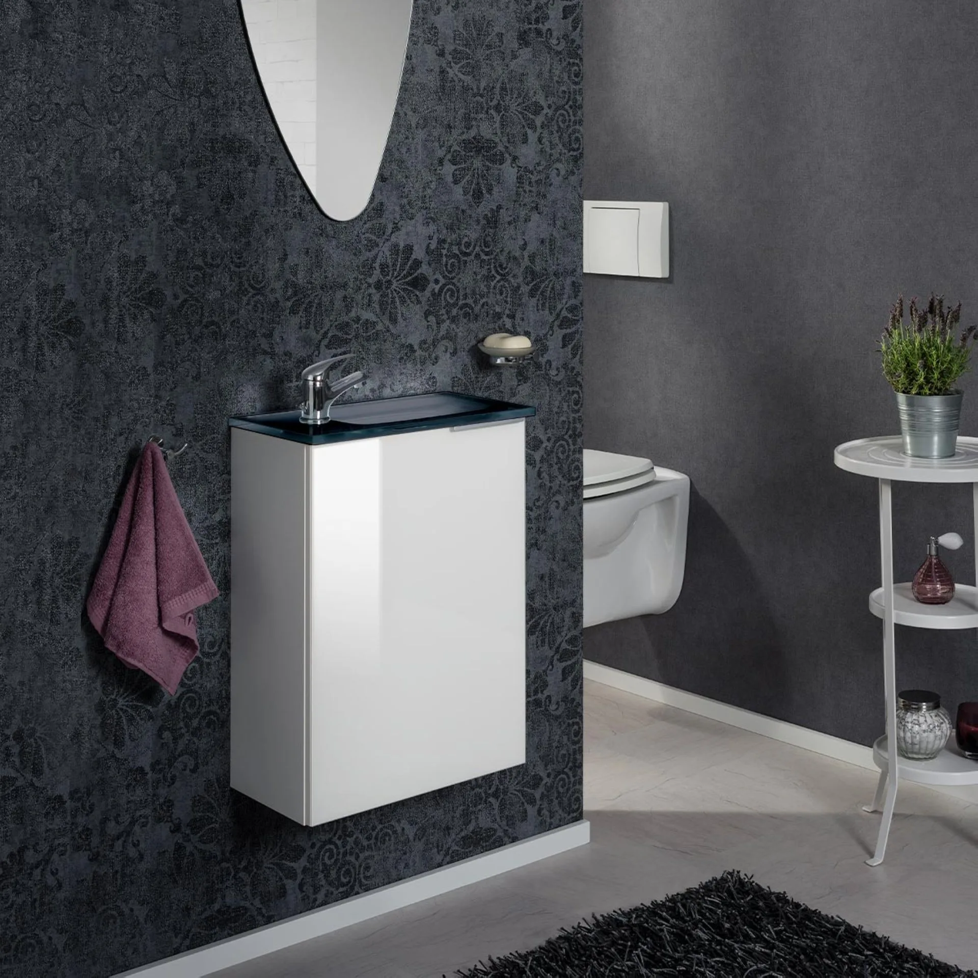Fackelmann SBC KARA Gäste WC Set 2-teilig 45 cm, Weiß, links, Glas Anthrazit