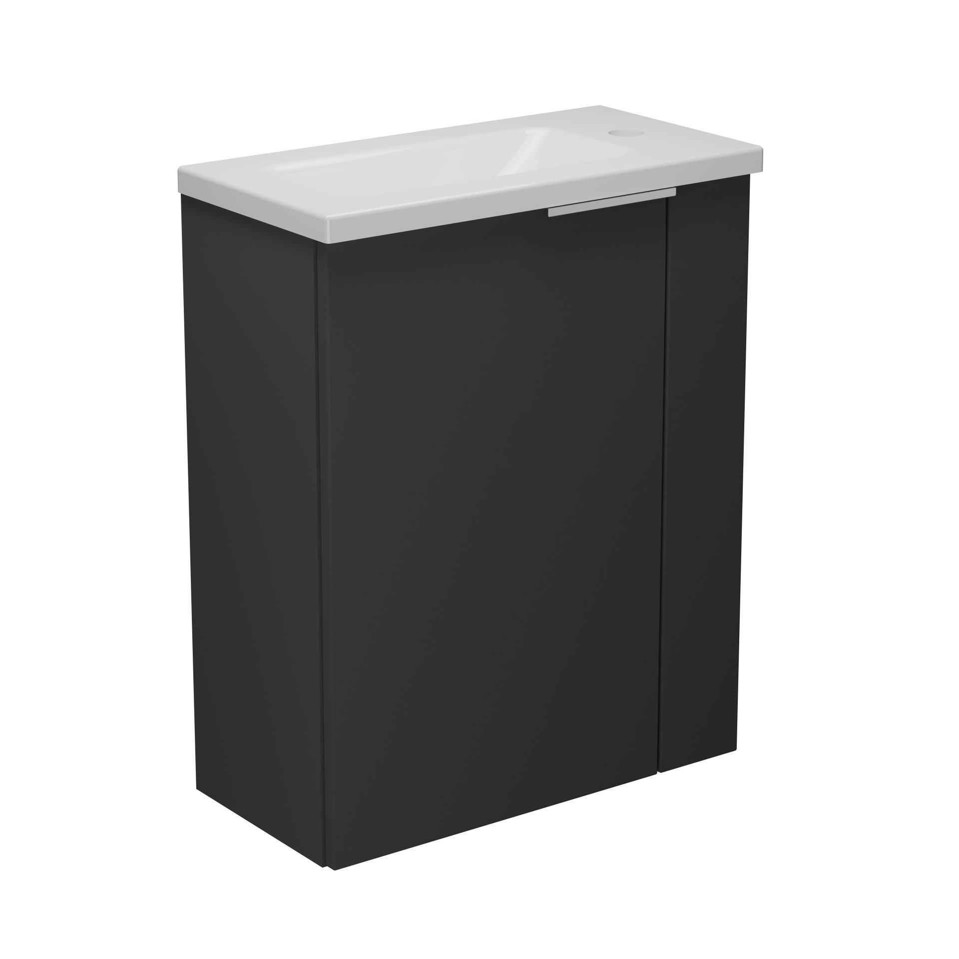 BADEDU UMEA Gäste WC Waschtisch Set 50 cm breit, Anthrazit, Waschbecken Gussmarmor Weiß