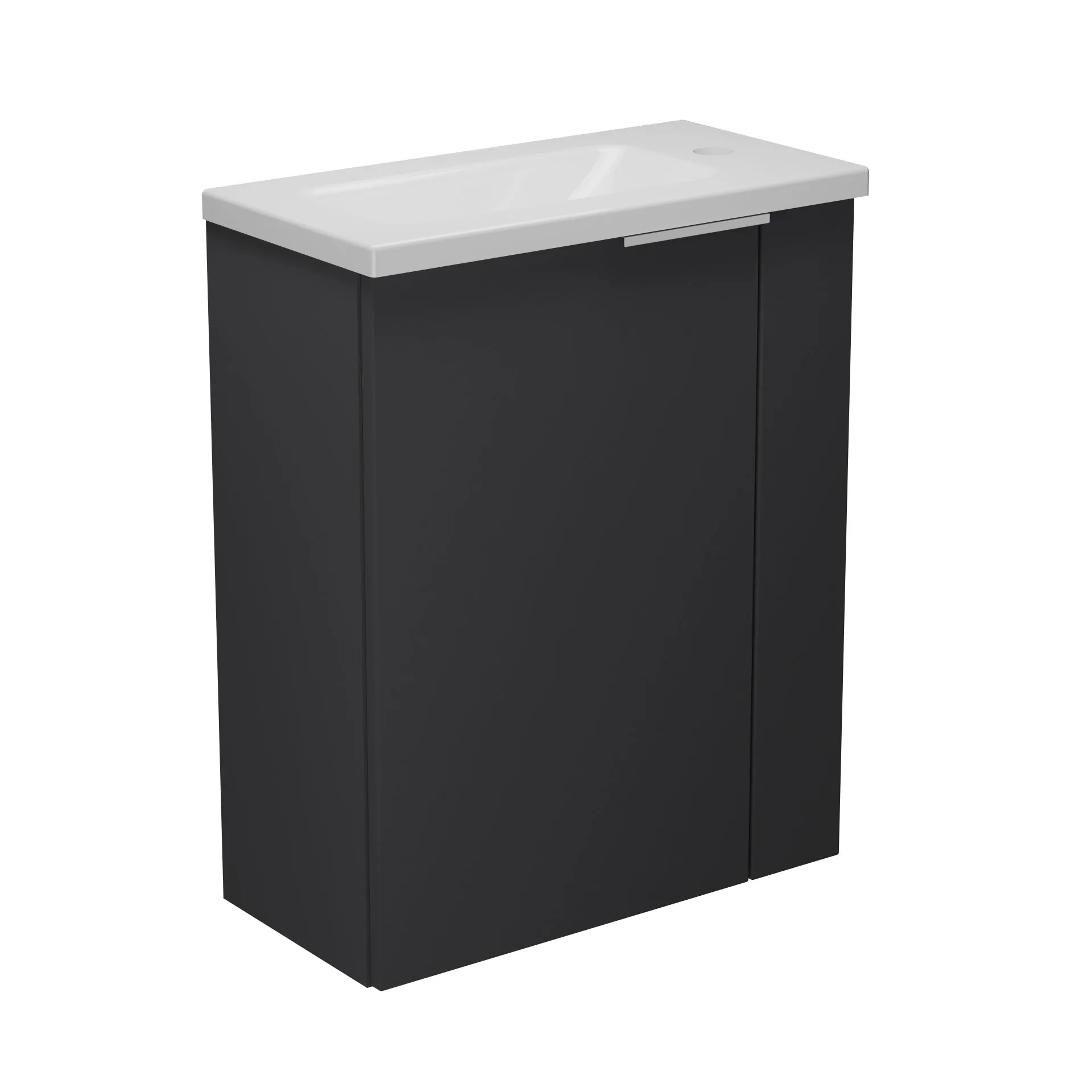 BADEDU UMEA Gäste WC Waschtisch Set 50 cm breit, Anthrazit, Waschbecken Gussmarmor Weiß