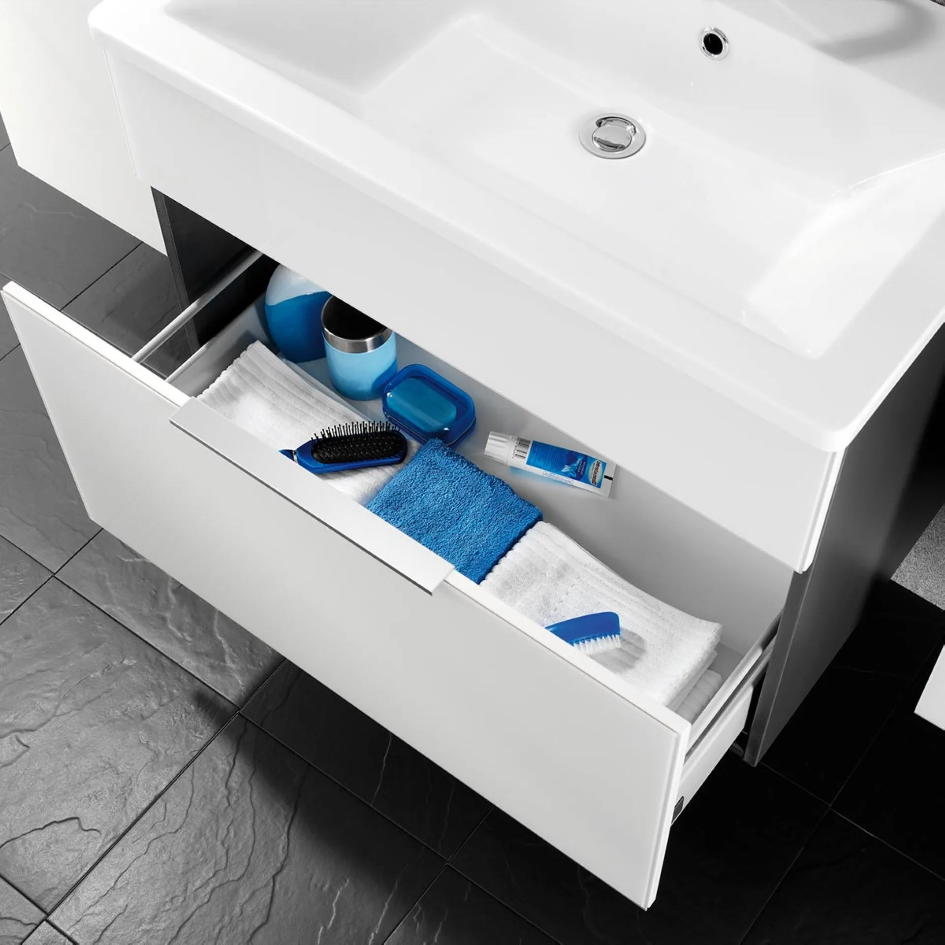 FACKELMANN KARA Waschbeckenunterschrank 80 cm breit, Weiß/Anthrazit, 1 Schublade