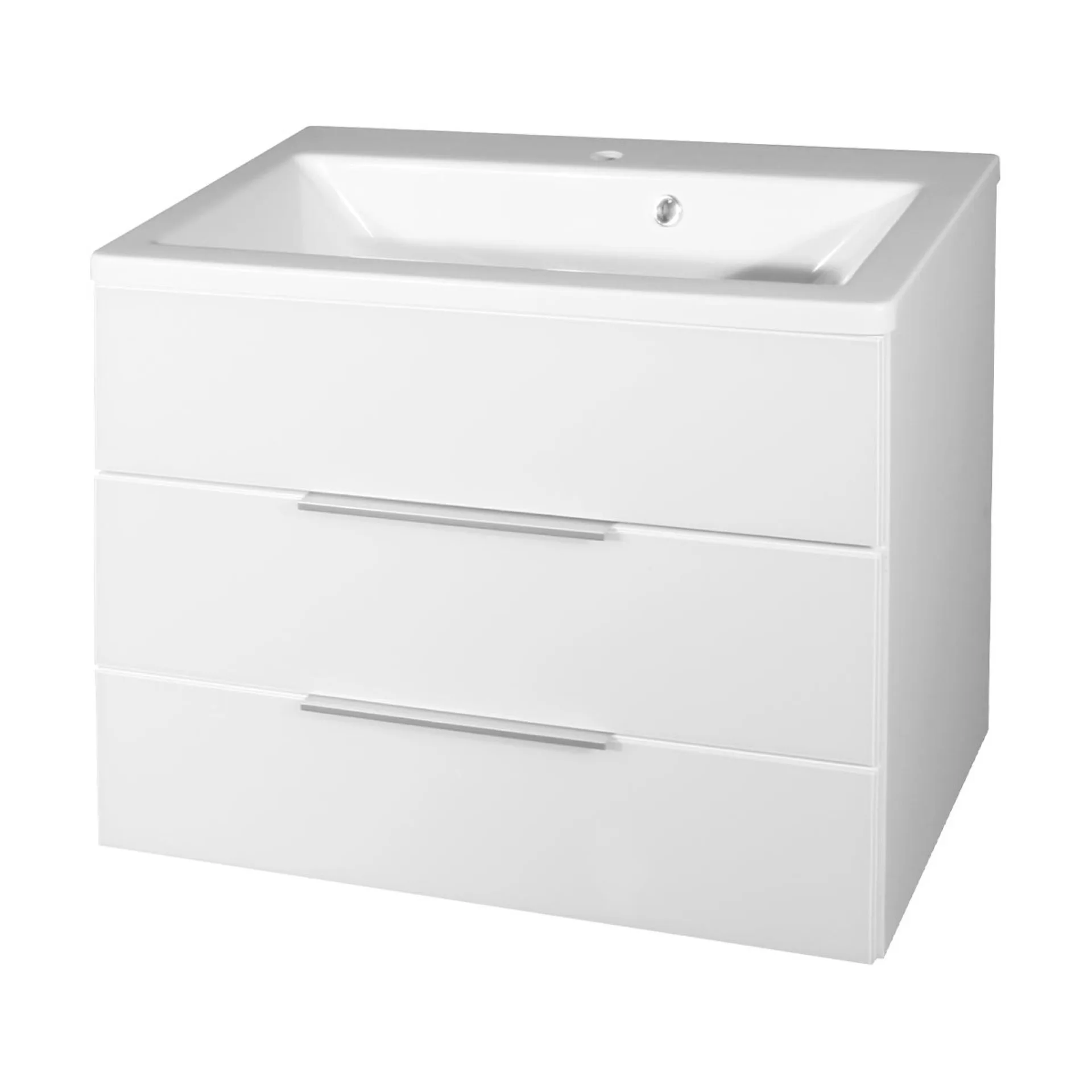 FACKELMANN KARA Waschbecken mit Unterschrank 80 cm breit, Weiß, Waschbecken Gussmarmor Weiß, 2 Schubladen