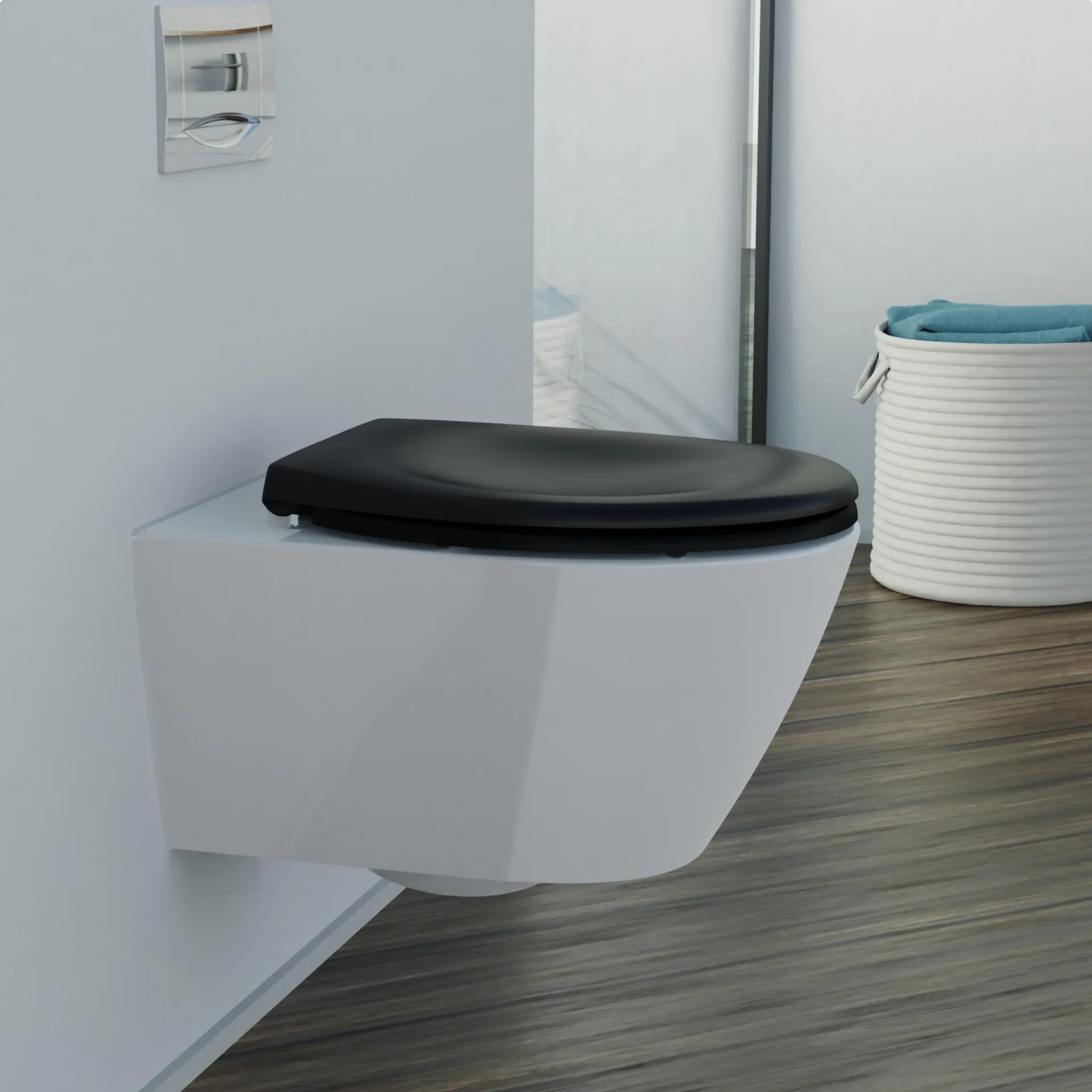 SCHÜTTE SCHWARZ WC-Sitz, Kunststoff, mit Absenkautomatik und Schnellverschluss