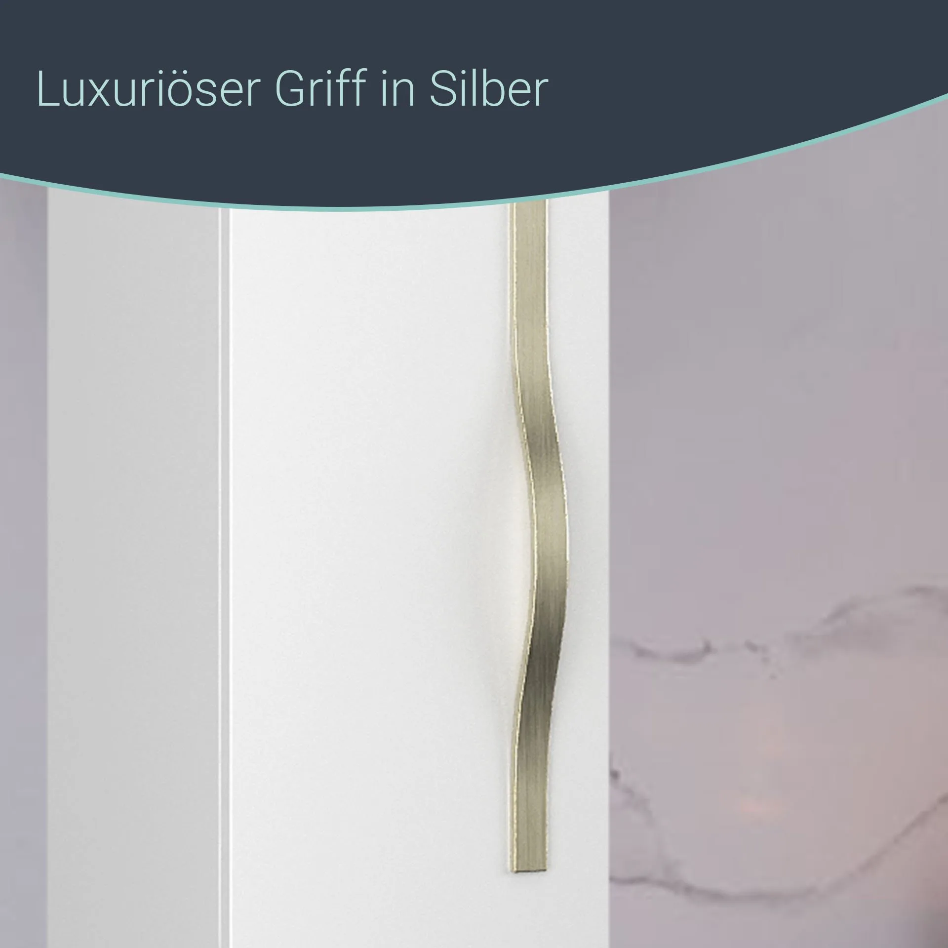 BADEDU FILS Hochschrank 33 cm breit, Weiß, Griff Silber