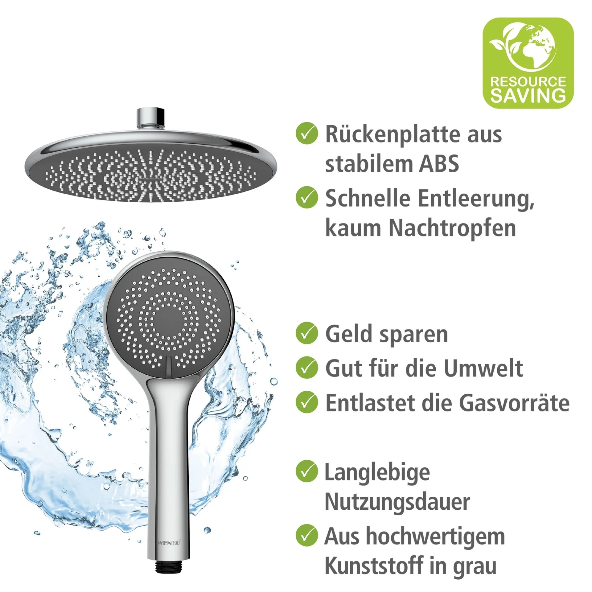 WENKO Duschsystem, Chrom, mit Wassersparsystem, 3 verschiedene Wasserstrahlarten, Edelstahl