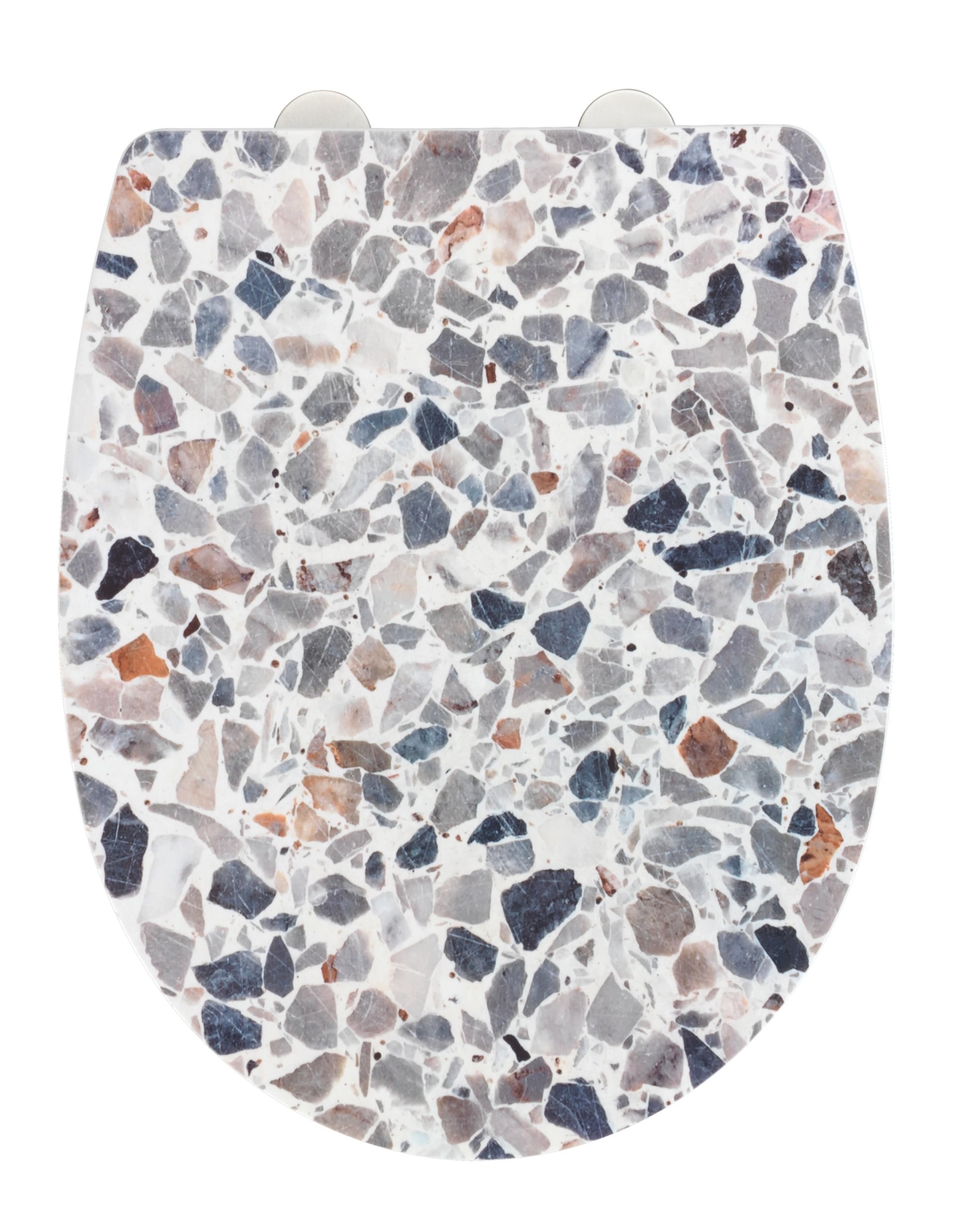WENKO TERAZZO WC-Sitz, Weiß/Grau, High Gloss, Thermoplast