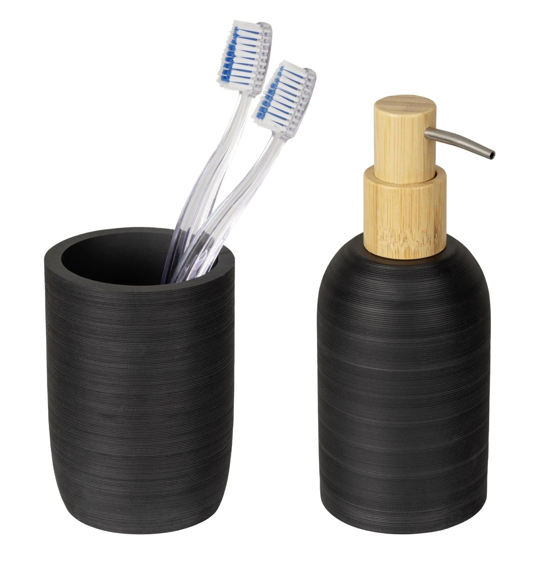 WENKO ALTAVALLE Accessoire Set, Schwarz, Zahnputzbecher, Seifenspender, Keramik