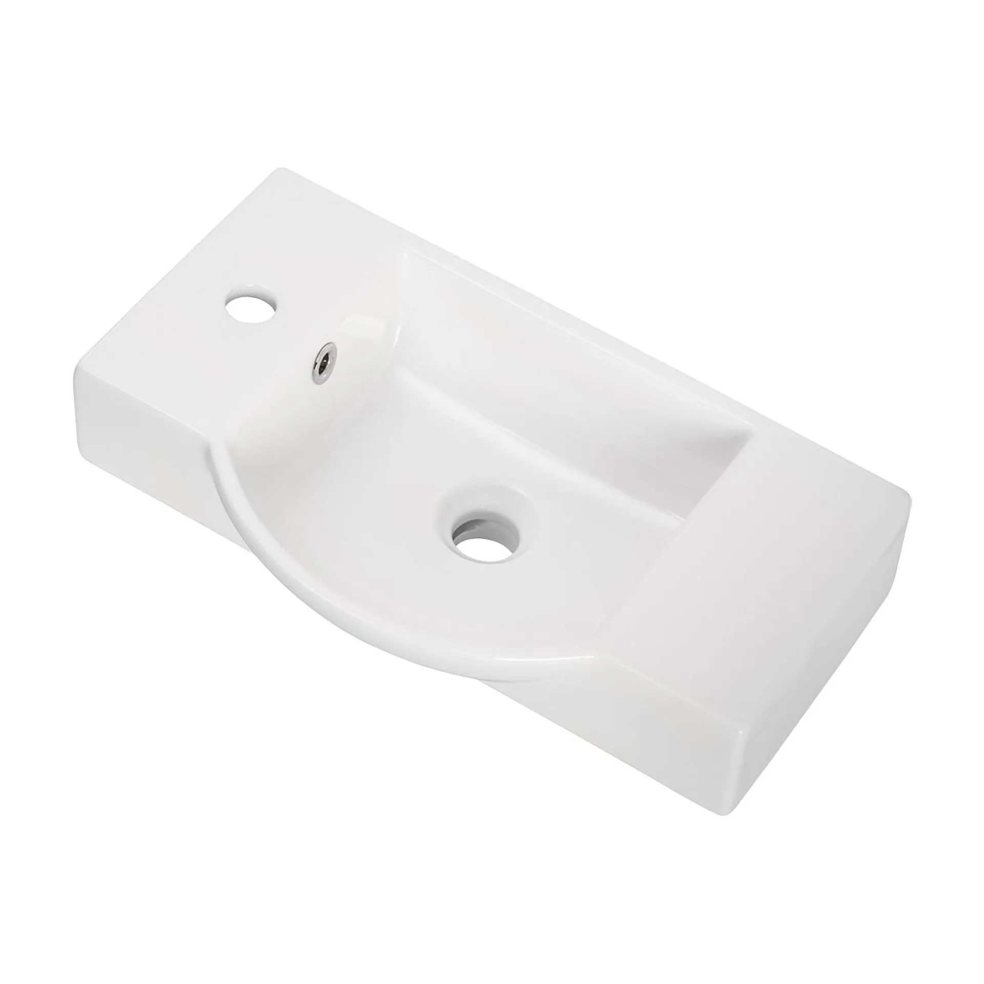 FACKELMANN SBC MILANO Gäste WC Waschtisch Set 55 cm breit, Braun hell, Waschbecken Keramik Weiß, Hahnloch links