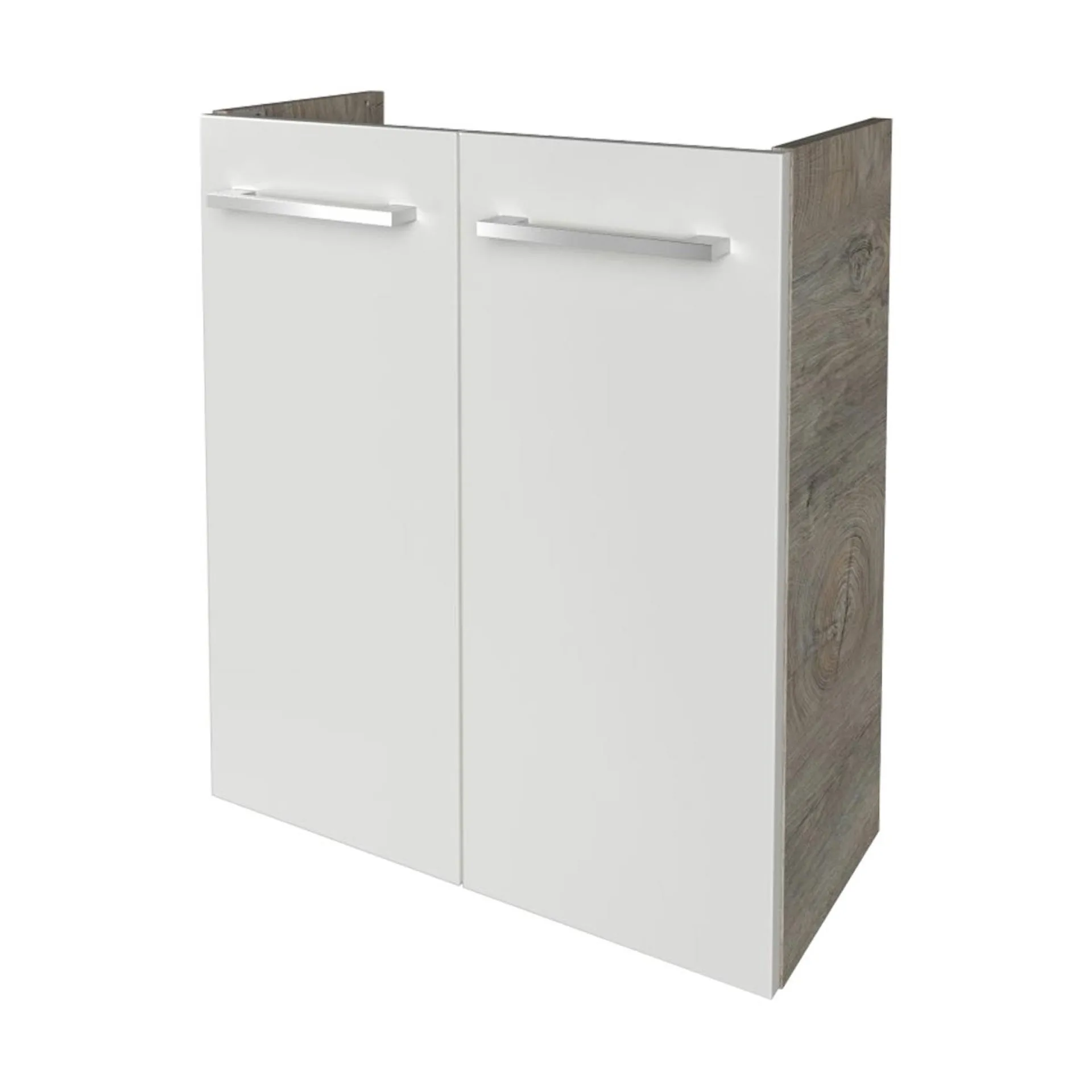 FACKELMANN SBC STANFORD Waschbeckenunterschrank Gäste WC 55 cm breit, Weiß/Braun hell, 2 Türen