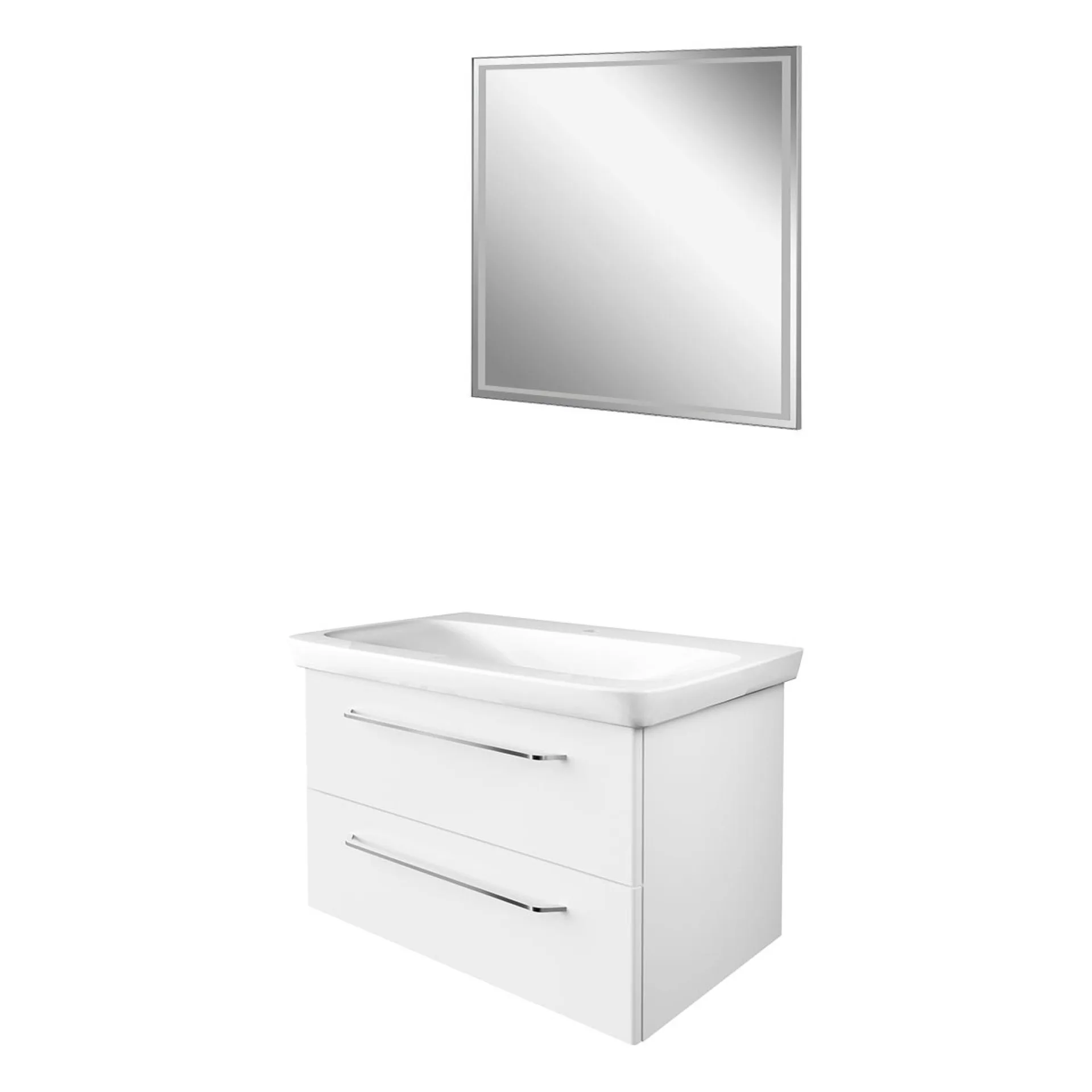 FACKELMANN MILANO Waschtisch Set mit Spiegel 88 cm breit, Weiß, Waschbecken Keramik Weiß