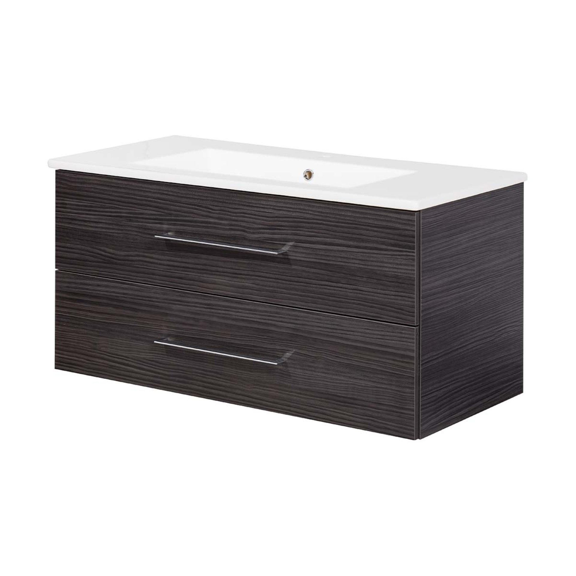 FACKELMANN B.PERFEKT Waschbecken mit Unterschrank 103 cm breit, Anthrazit, Waschbecken Keramik Weiß