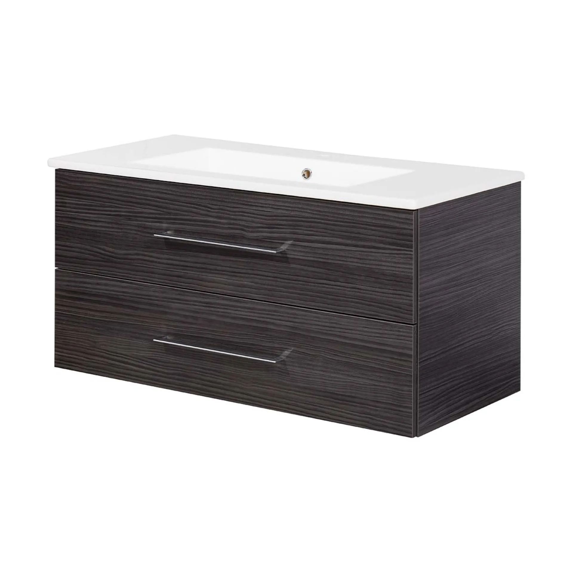 FACKELMANN B.PERFEKT Waschbecken mit Unterschrank 103 cm breit, Anthrazit, Waschbecken Keramik Weiß