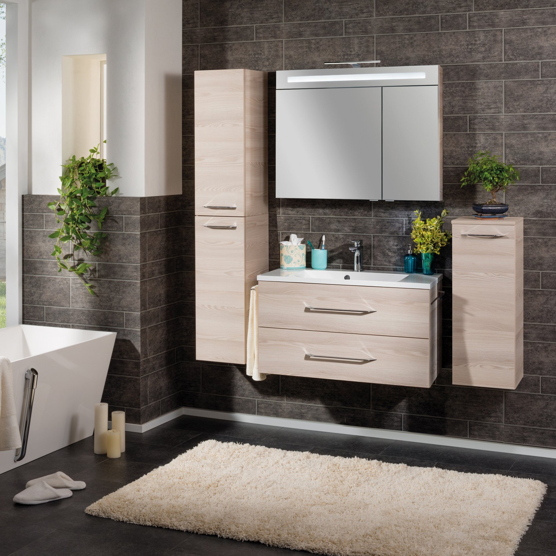 FACKELMANN B.CLEVER Hochschrank + Midischrank 31 cm breit, Braun hell