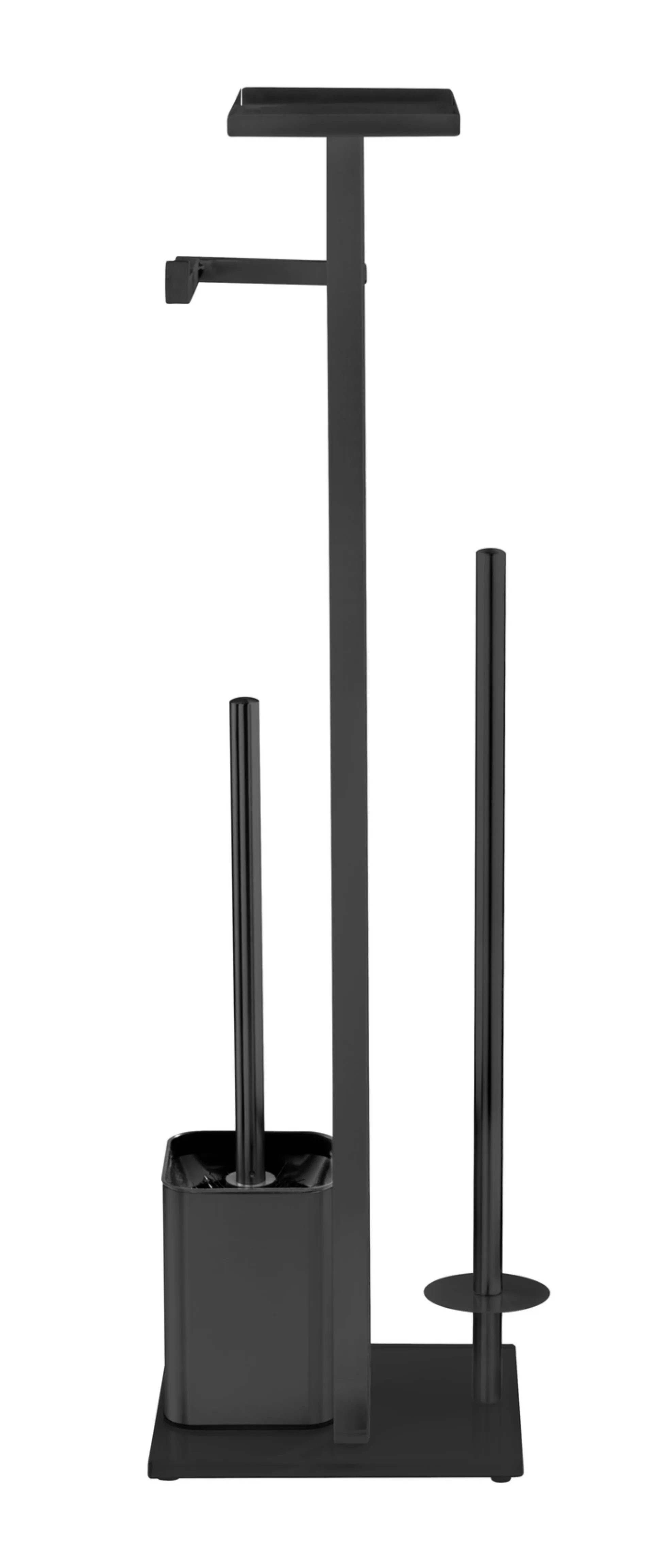 WENKO DEBAR WC-Garnitur, Schwarz, mit Toilettenpapierhalter, Bevorrater und Ablage, stehend