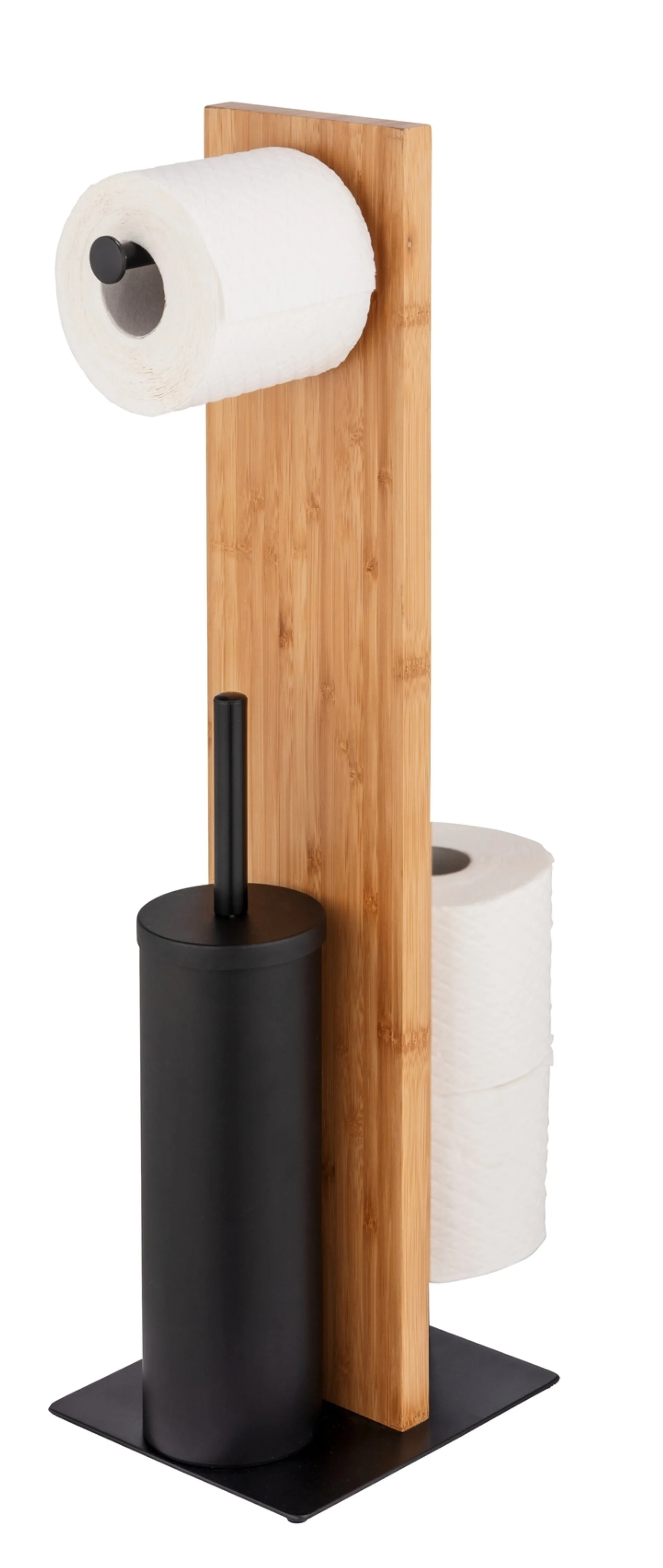 WENKO LESINA WC-Garnitur, Braun/Schwarz, mit Toilettenpapierhalter und Bevorrater, aus Bambus, stehend