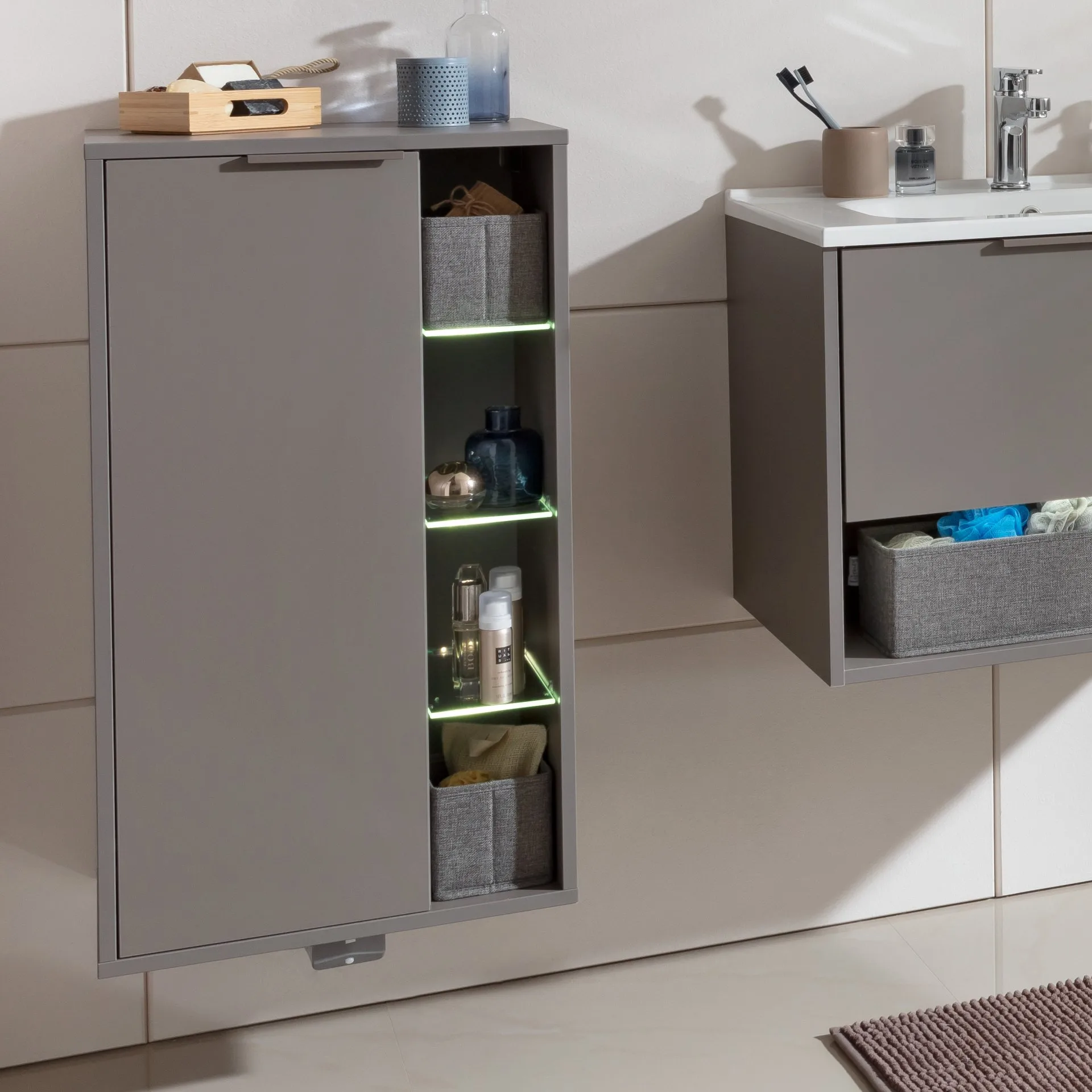FACKELMANN B.PARIS Midischrank 47 cm breit, Grau, Türanschlag links links