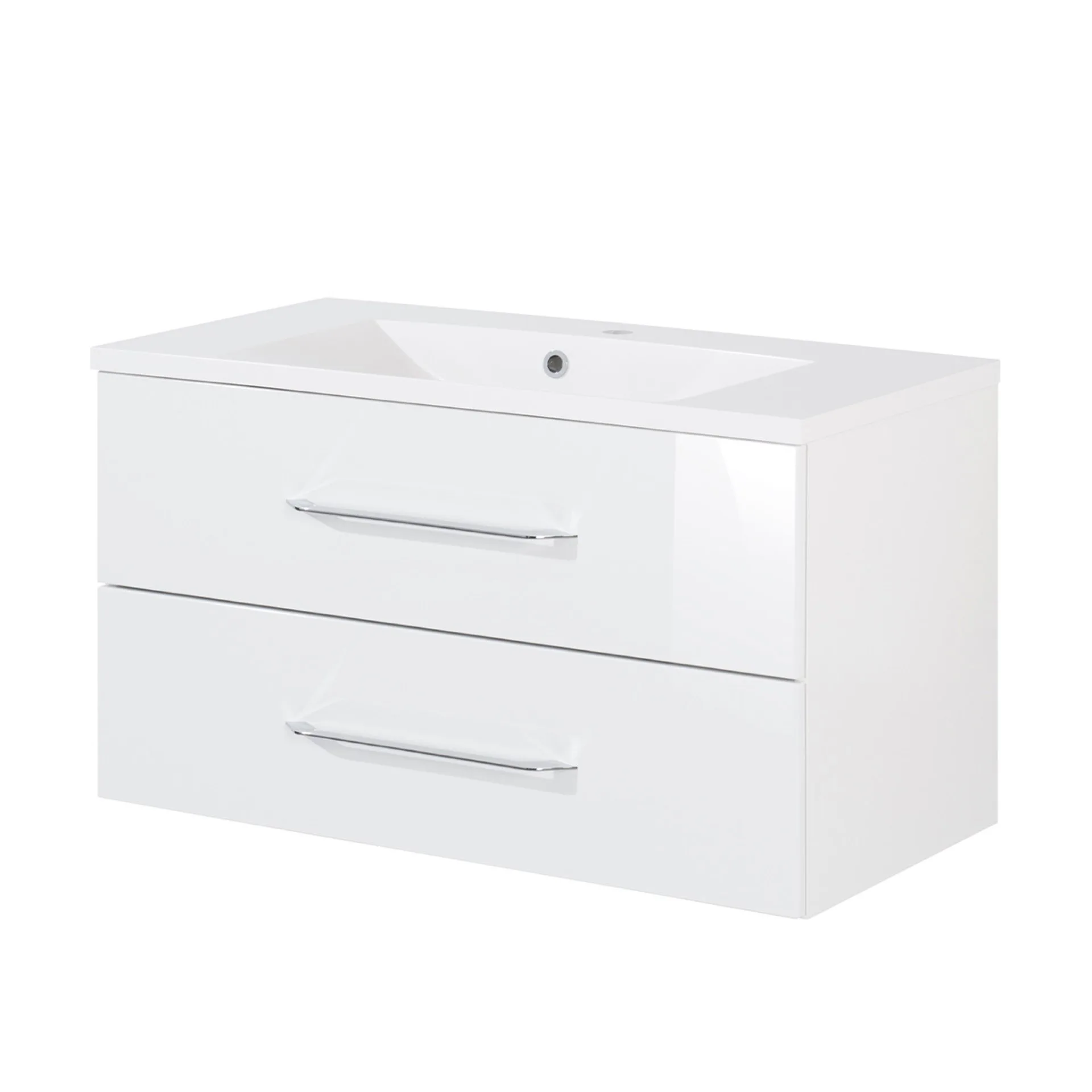 FACKELMANN B.CLEVER Waschbecken mit Unterschrank 90 cm breit, Weiß, Waschbecken Gussmarmor Weiß