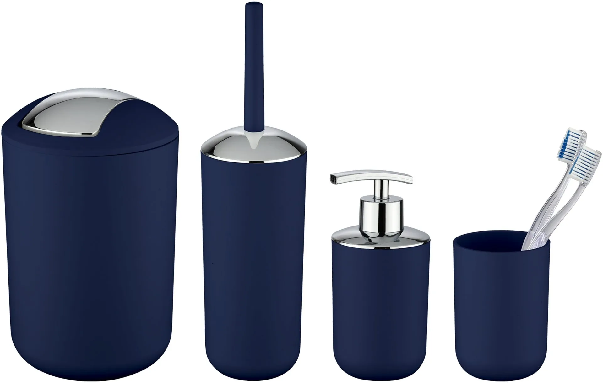 WENKO BRASIL Accessoire Set, Blau, Zahnputzbecher, Seifenspender, WC-Garnitur, Kosmetikeimer