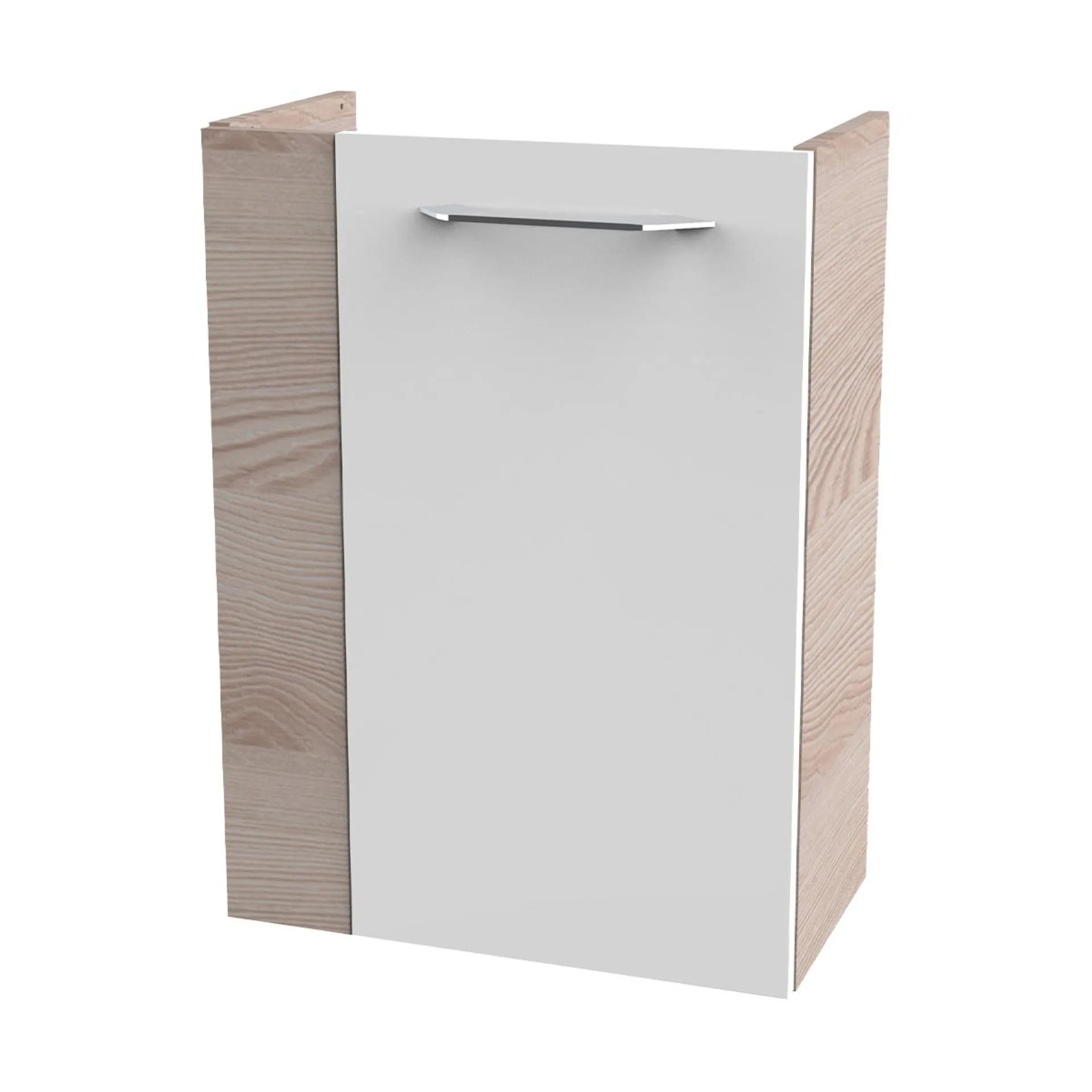FACKELMANN SBC B.CLEVER Gäste WC Waschtisch Set 45 cm breit, Weiß/Braun hell, Waschbecken Glas Weiß, Türanschlag rechts
