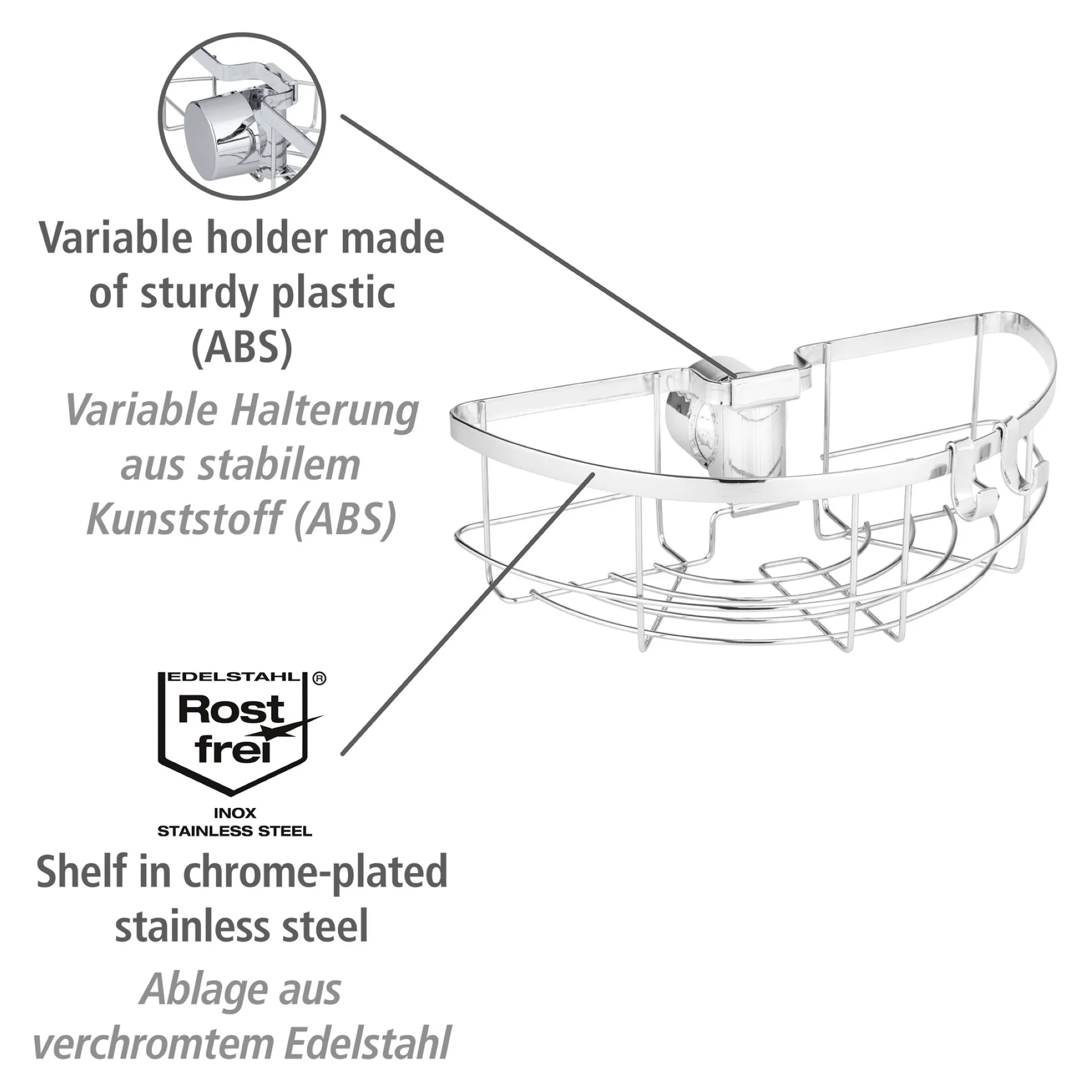 WENKO FLORESTA Duschablage, Chrom, Rund, Befestigen ohne Bohren