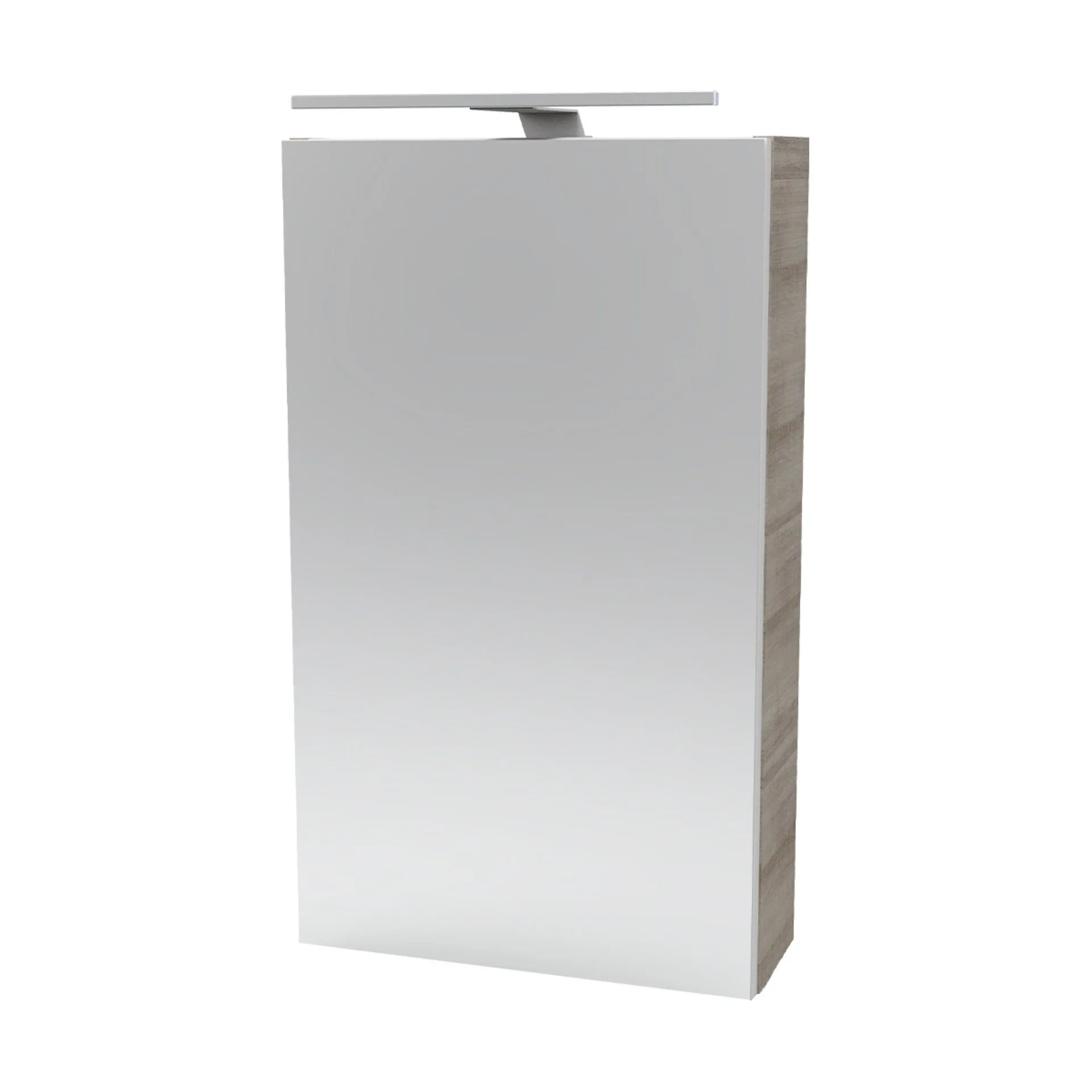 FACKELMANN SBC A-VERO Gäste WC Spiegelschrank 40 cm breit, Braun hell, Türanschlag rechts + Aufsatzleuchte