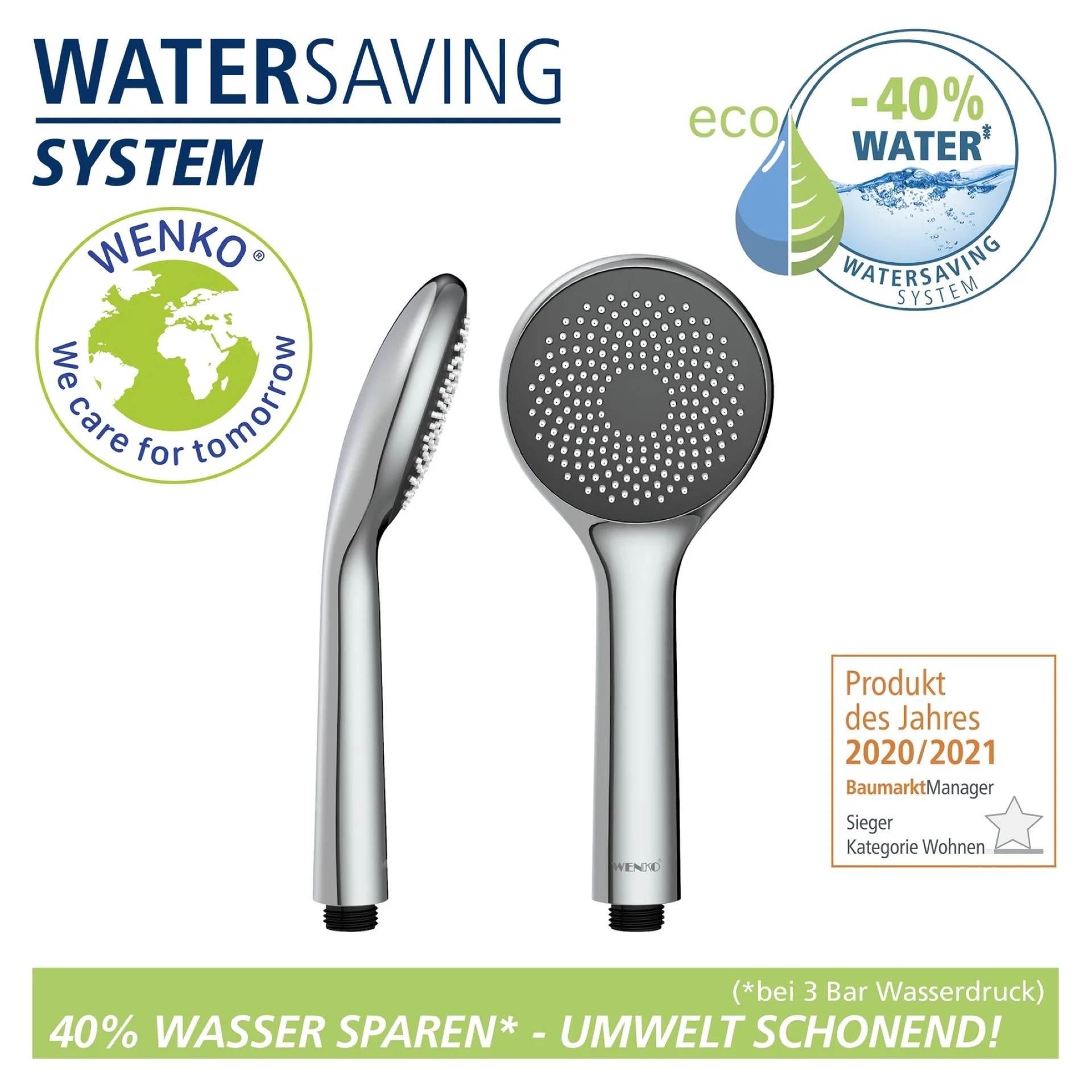 WENKO Duschkopf Ø 9,6 cm, Chrom, mit Wassersparsystem