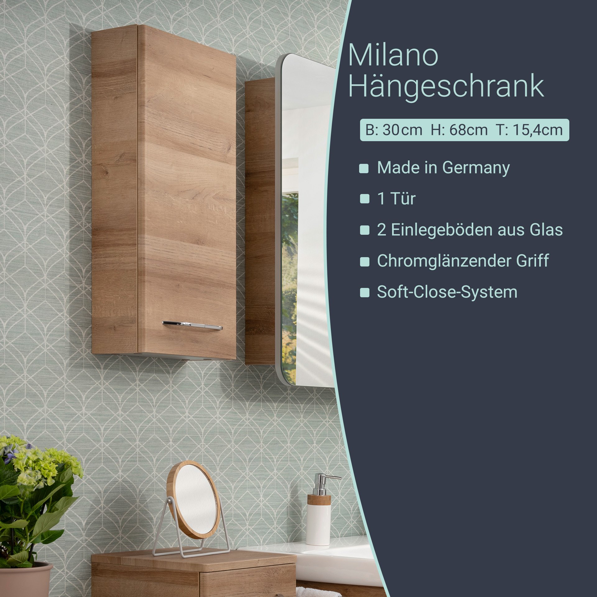Fackelmann MILANO Hängeschrank 30 cm, Braun hell