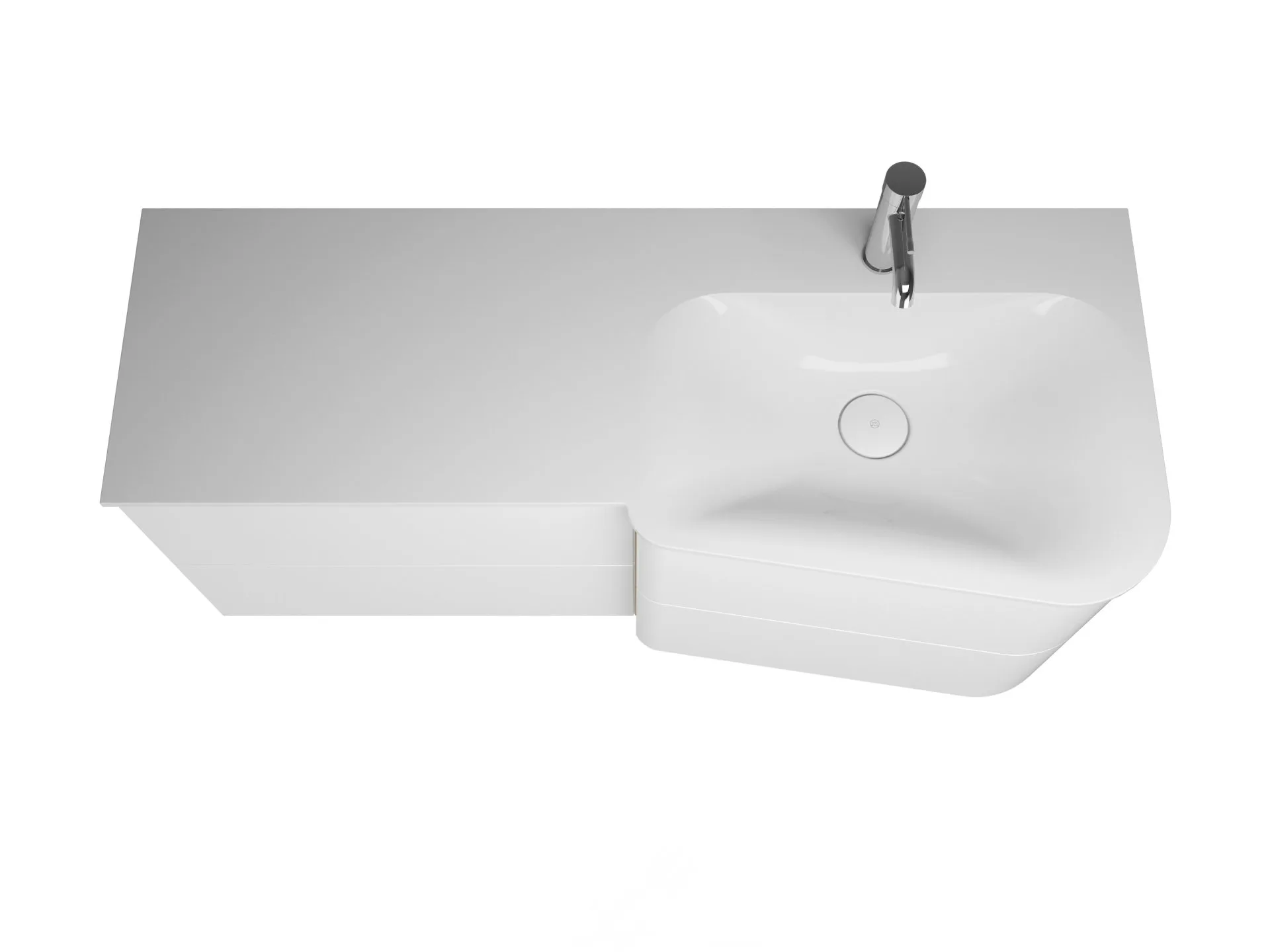 Burgbad BADU Waschbecken mit Unterschrank 122 cm breit, Weiß, Waschbecken Gussmarmor Weiß, Ablage links, 4 Schubladen