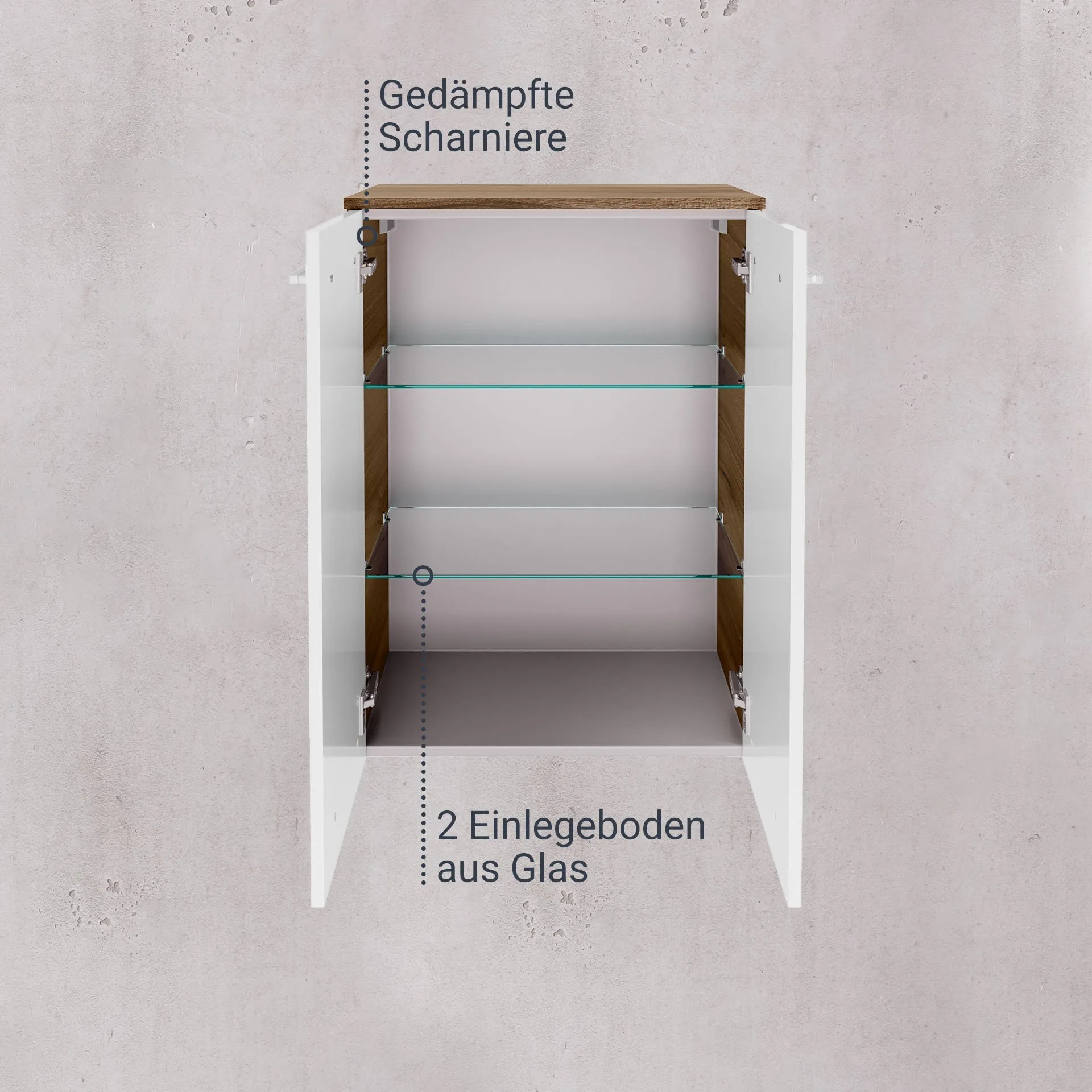 FACKELMANN VERONA Doppel Midischrank 60 cm breit, Weiß Hochglanz/Braun Dunkel