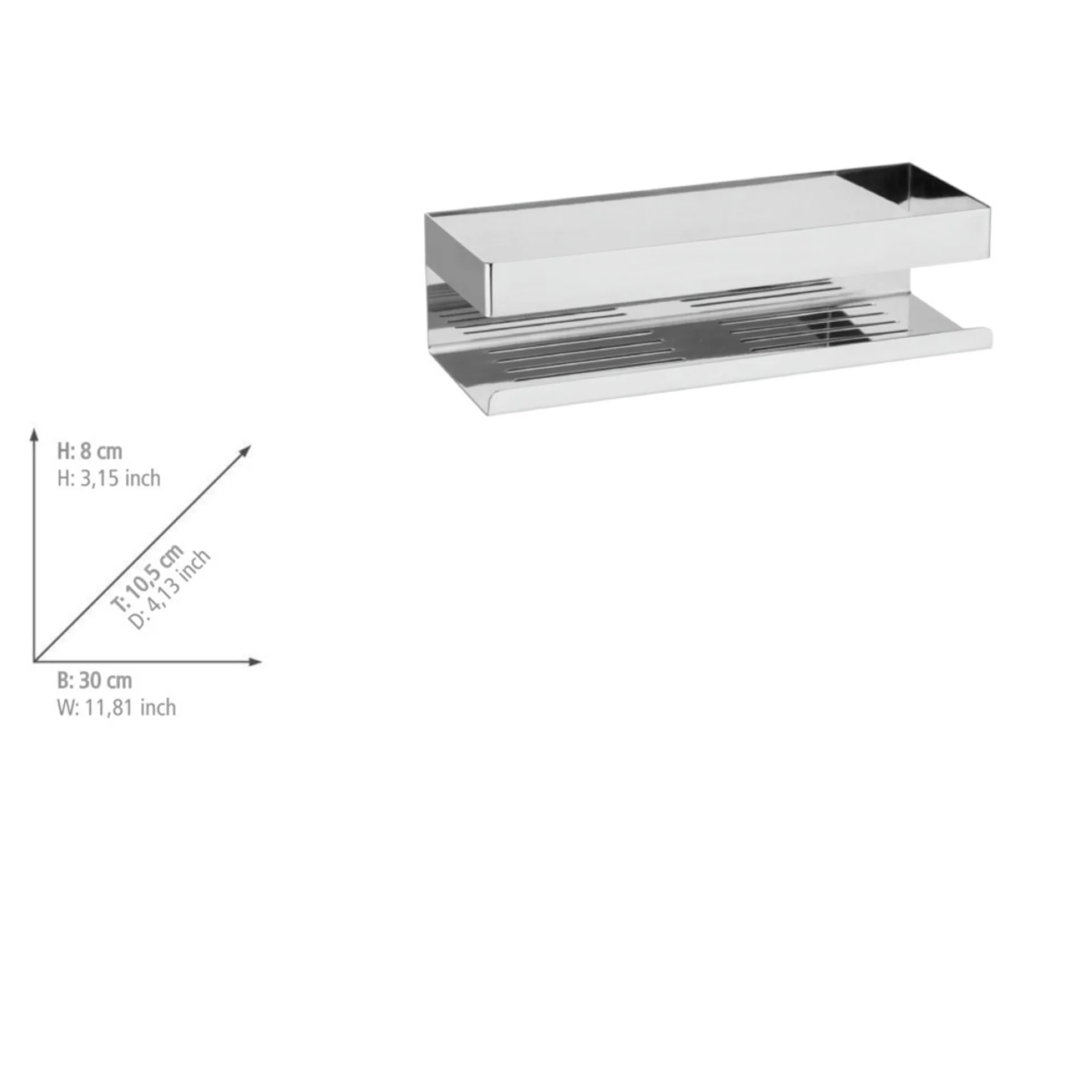 WENKO GENOVA Duschablage 30 cm breit, Chrom glänzend, Befestigen ohne Bohren