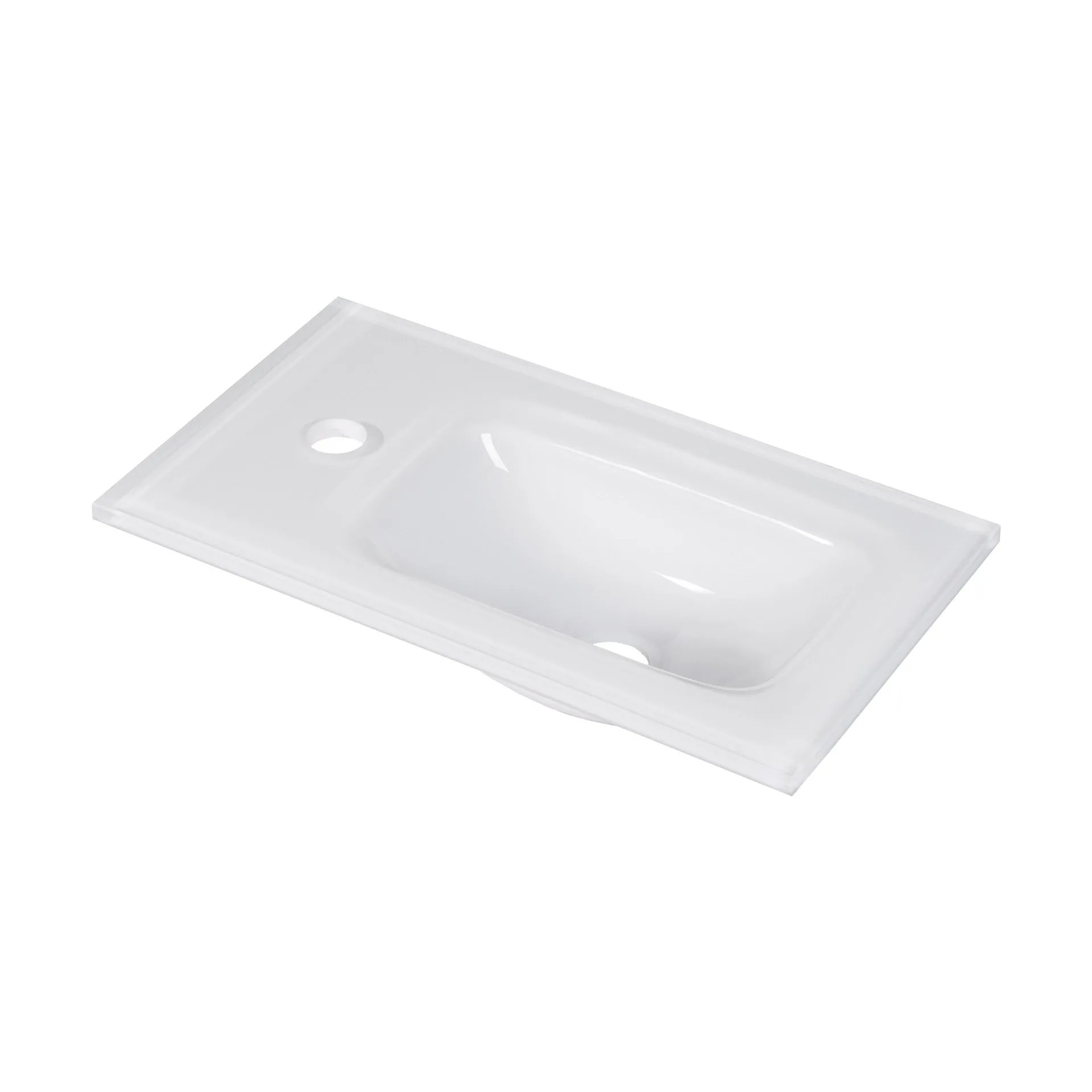 FACKELMANN SBC STANFORD Gäste WC Waschtisch Set 45 cm breit, Braun hell, Waschbecken Glas Weiß, Türanschlag rechts