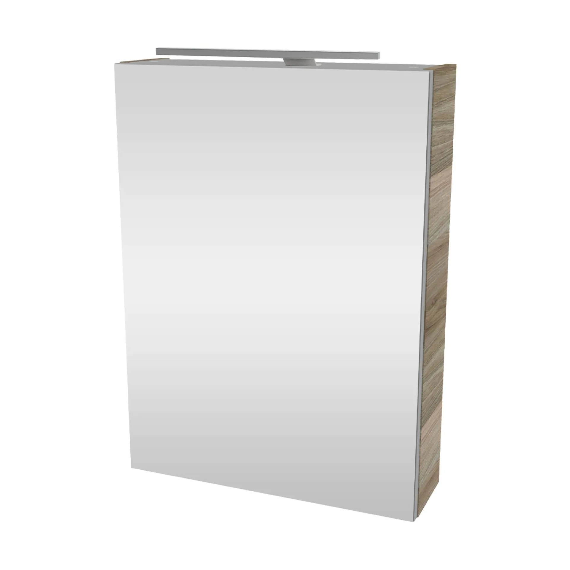 FACKELMANN SBC LUXOR Gäste WC Spiegelschrank 50 cm breit, Braun, Türanschlag rechts + Aufsatzleuchte