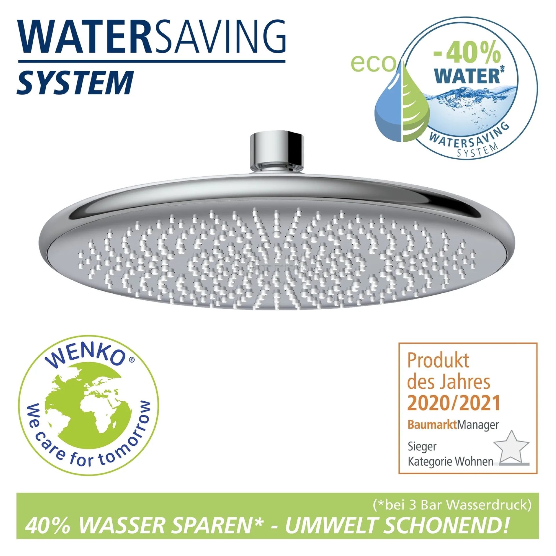 WENKO Duschkopf Regendusche Ø 22,5 cm, Chrom, mit Wassersparsystem, Edelstahl rostfrei