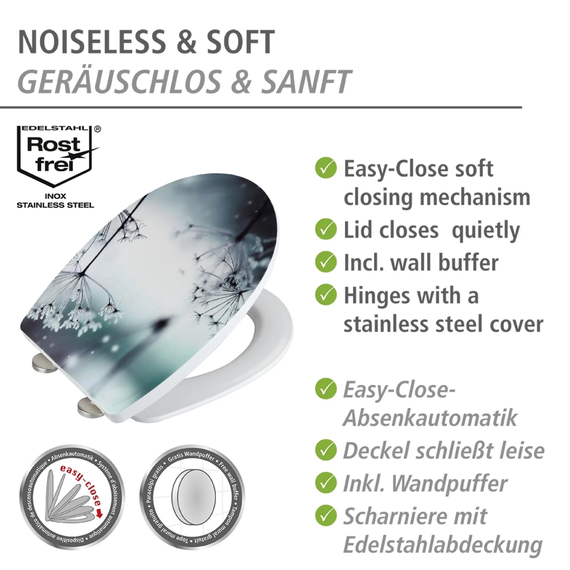 WENKO POLAR WC-Sitz, Weiß/Blau, Hochglanz, 350 kg Tragkraft, mit Absenkautomatik
