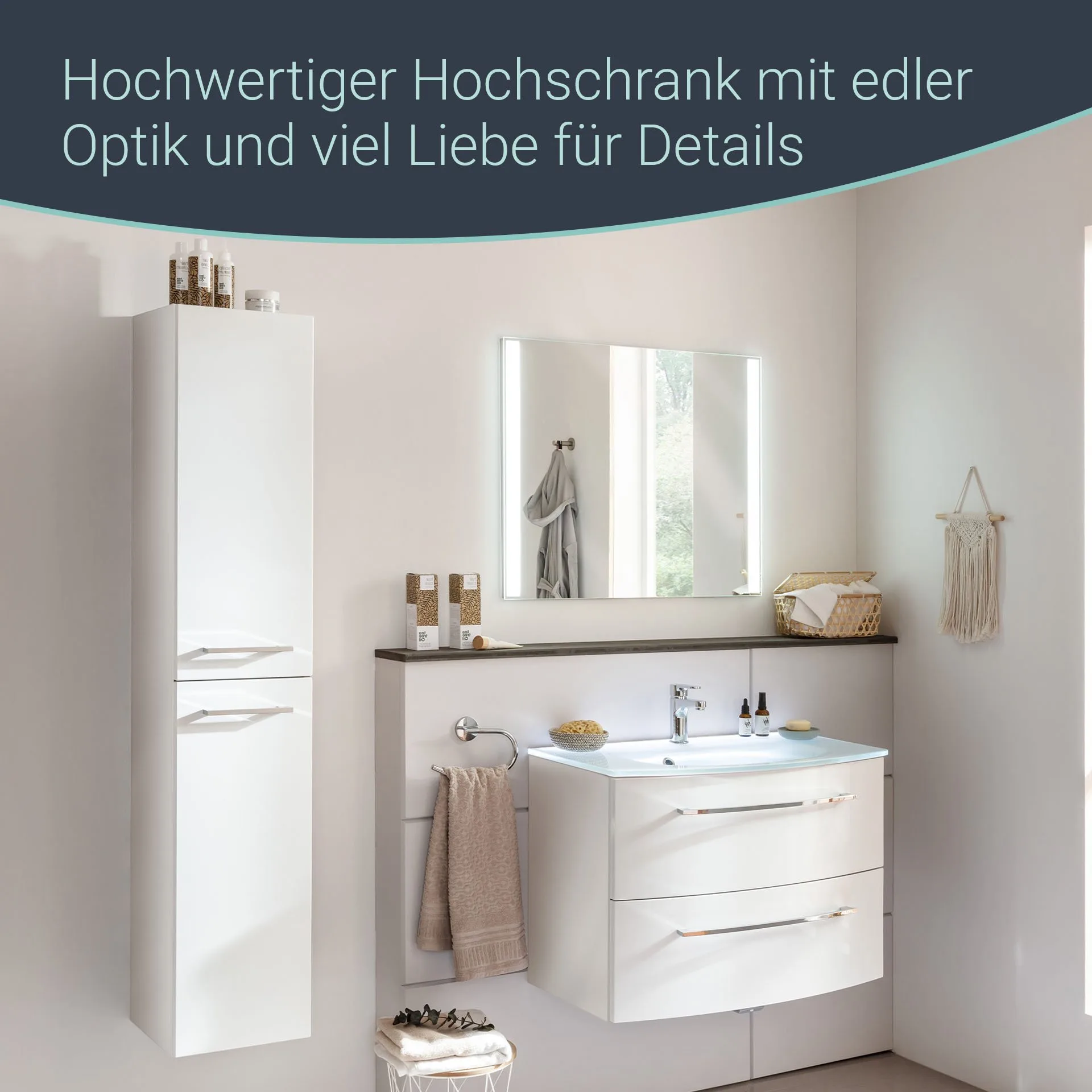 FACKELMANN VERONA Hochschrank 30 cm breit, Weiß Hochglanz, Türanschlag rechts