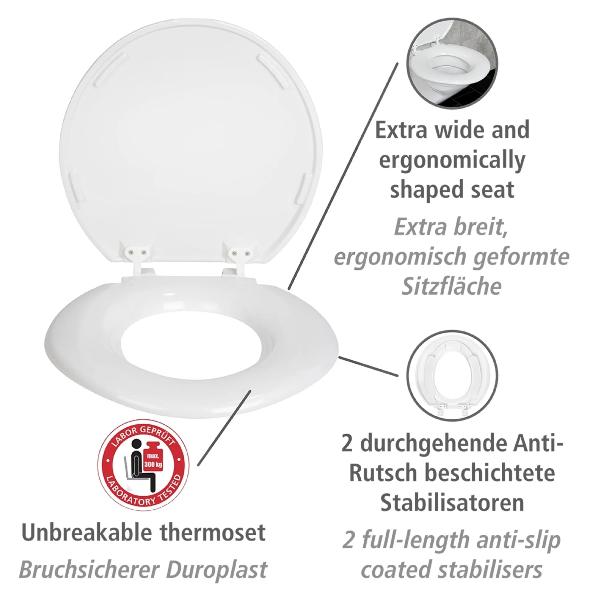 WENKO TORINO XXL WC-Sitz, Weiß, 300 kg Tragkraft